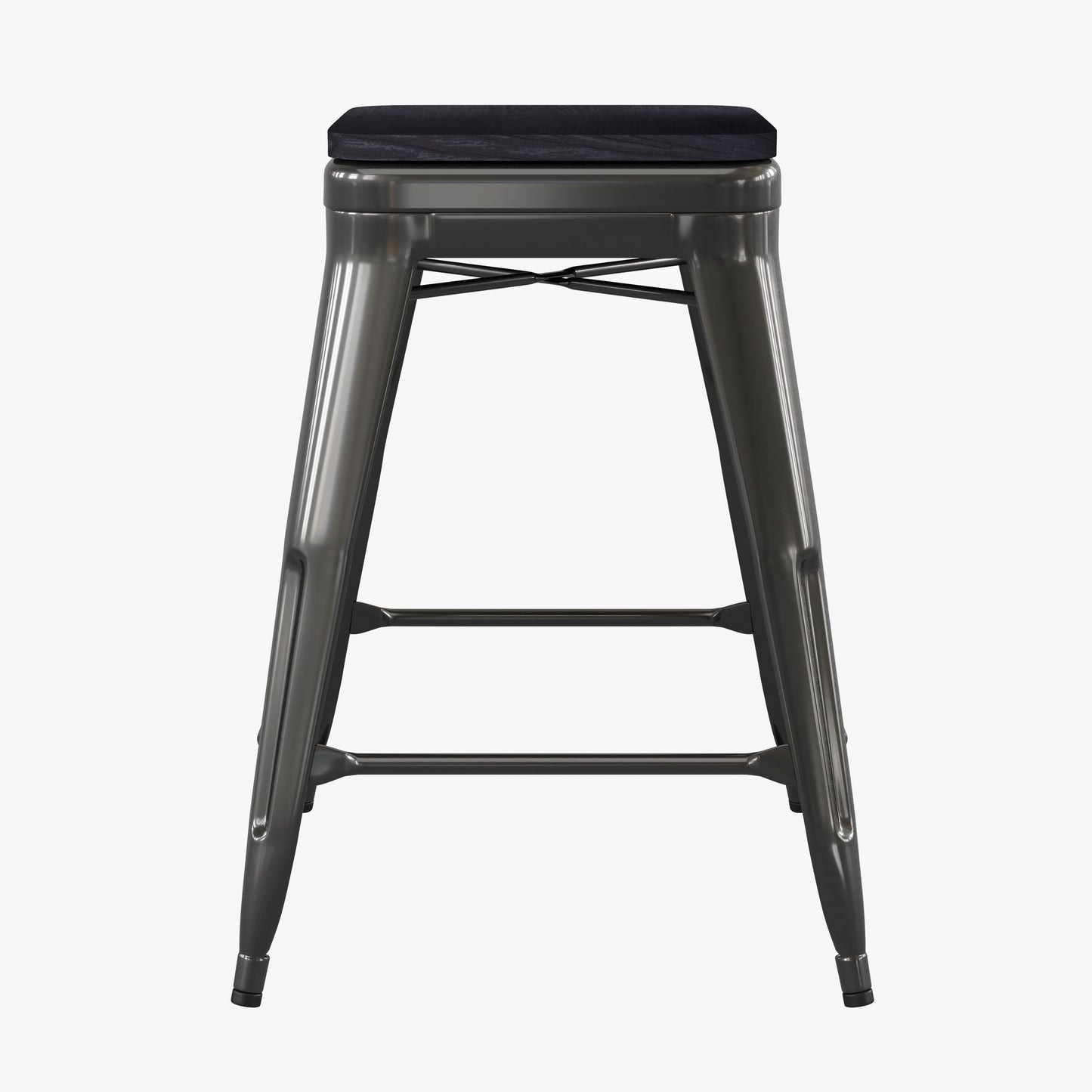 Kai Commercial Grade 24" High Backless Black Metal Indoor-Outdoor Counter Height Stool with Black Poly Resin Wood Seat Black Seat/Black Frame