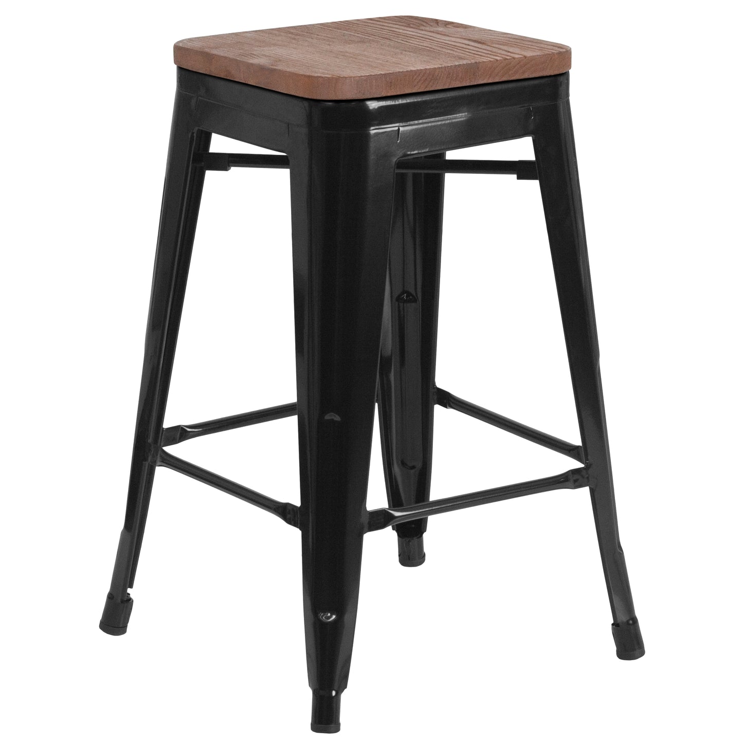 Lily 24" High Backless Black Metal Counter Height Stool with Square Wood Seat Black