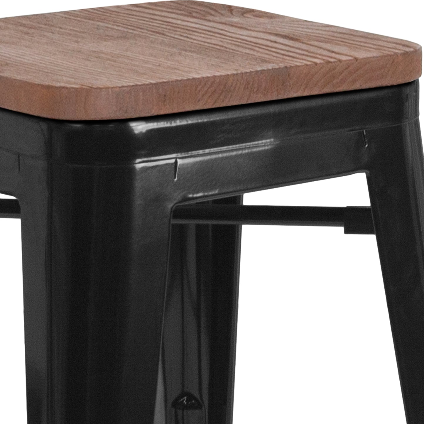 Lily 24" High Backless Black Metal Counter Height Stool with Square Wood Seat Black