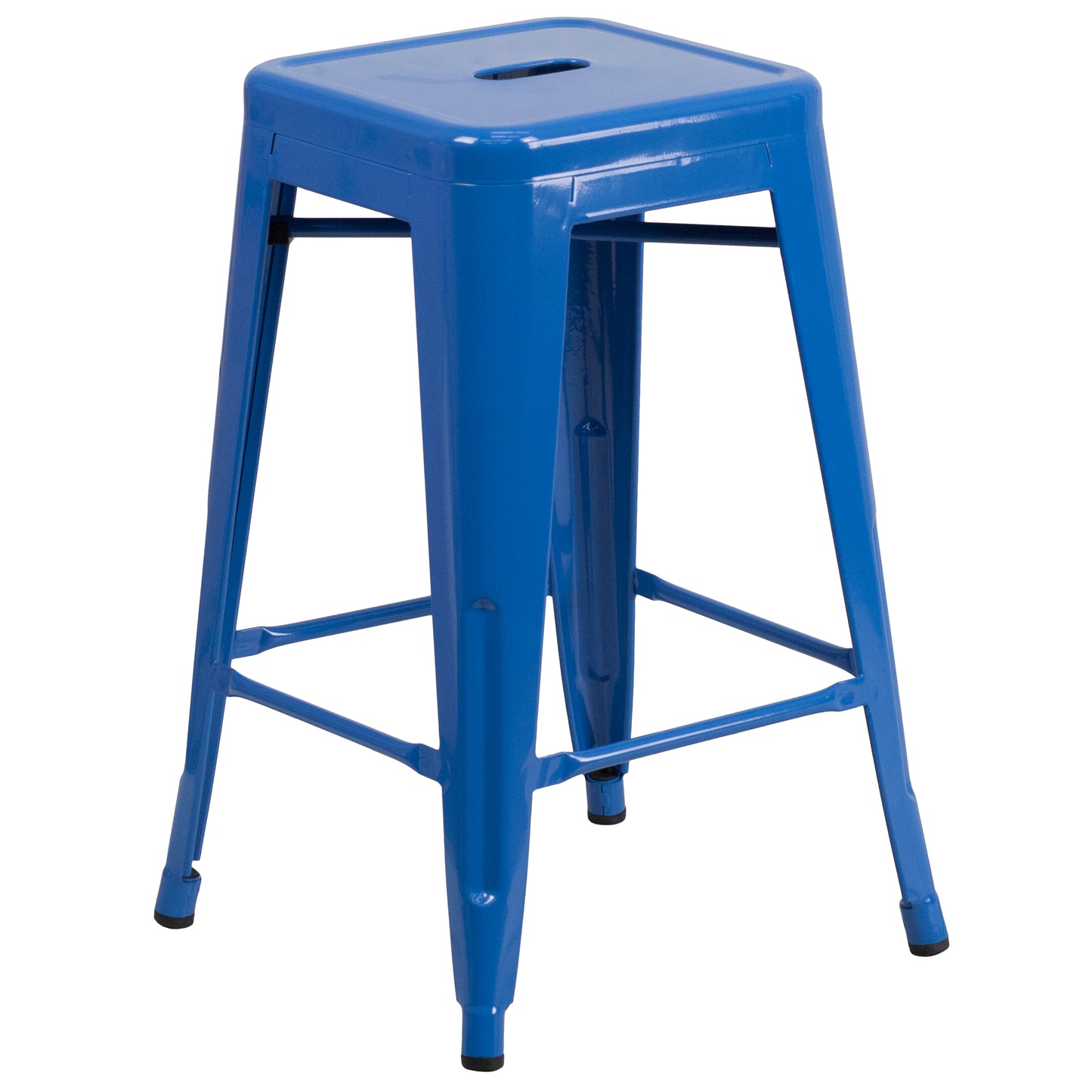 Kai Commercial Grade 24" High Backless Blue Metal Indoor-Outdoor Counter Height Stool with Square Seat Blue
