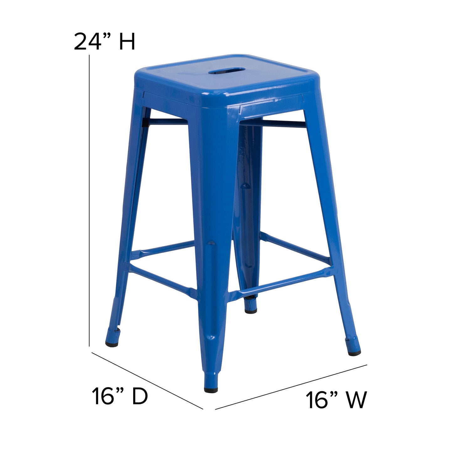 Kai Commercial Grade 24" High Backless Blue Metal Indoor-Outdoor Counter Height Stool with Square Seat Blue