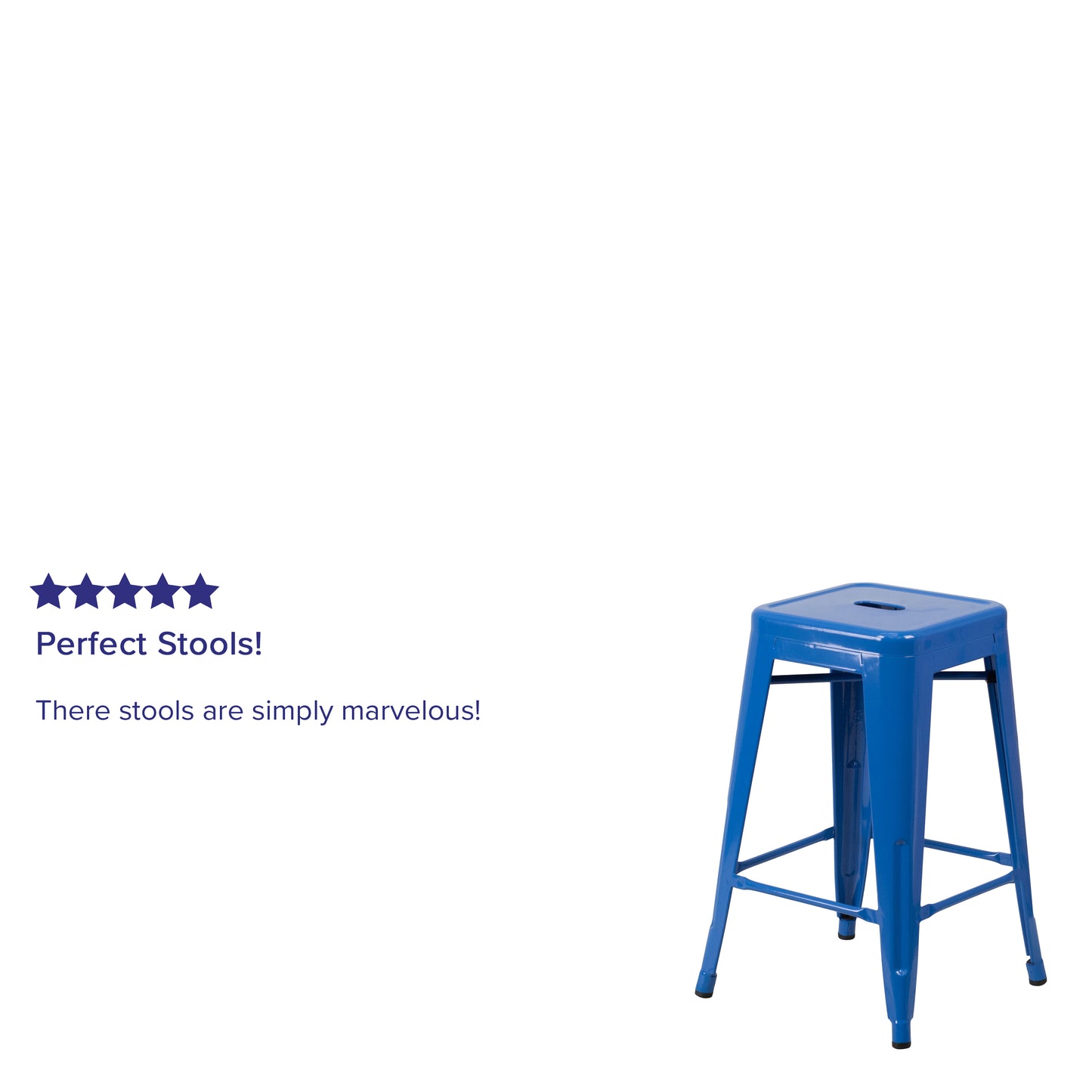 Kai Commercial Grade 24" High Backless Blue Metal Indoor-Outdoor Counter Height Stool with Square Seat Blue