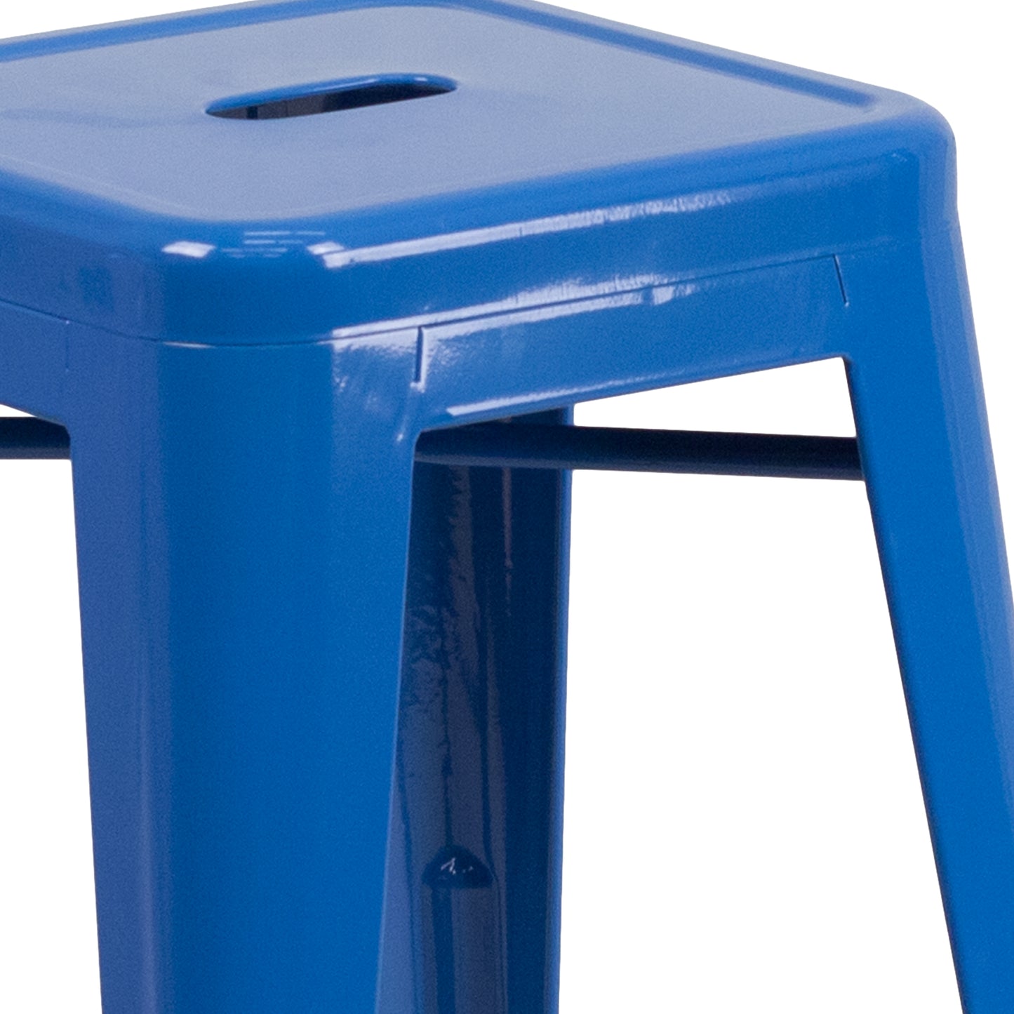 Kai Commercial Grade 24" High Backless Blue Metal Indoor-Outdoor Counter Height Stool with Square Seat Blue