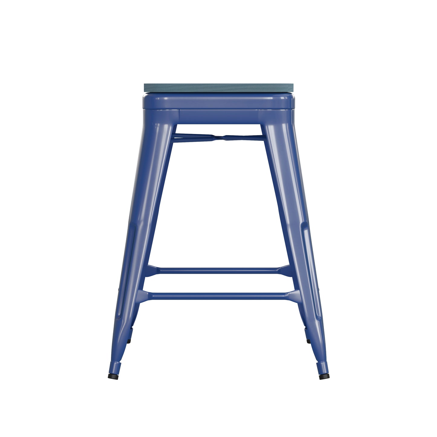 Kai Commercial Grade 24" High Backless Blue Metal Indoor-Outdoor Counter Height Stool with Teal-Blue Poly Resin Wood Seat Teal-Blue Seat/Blue Frame
