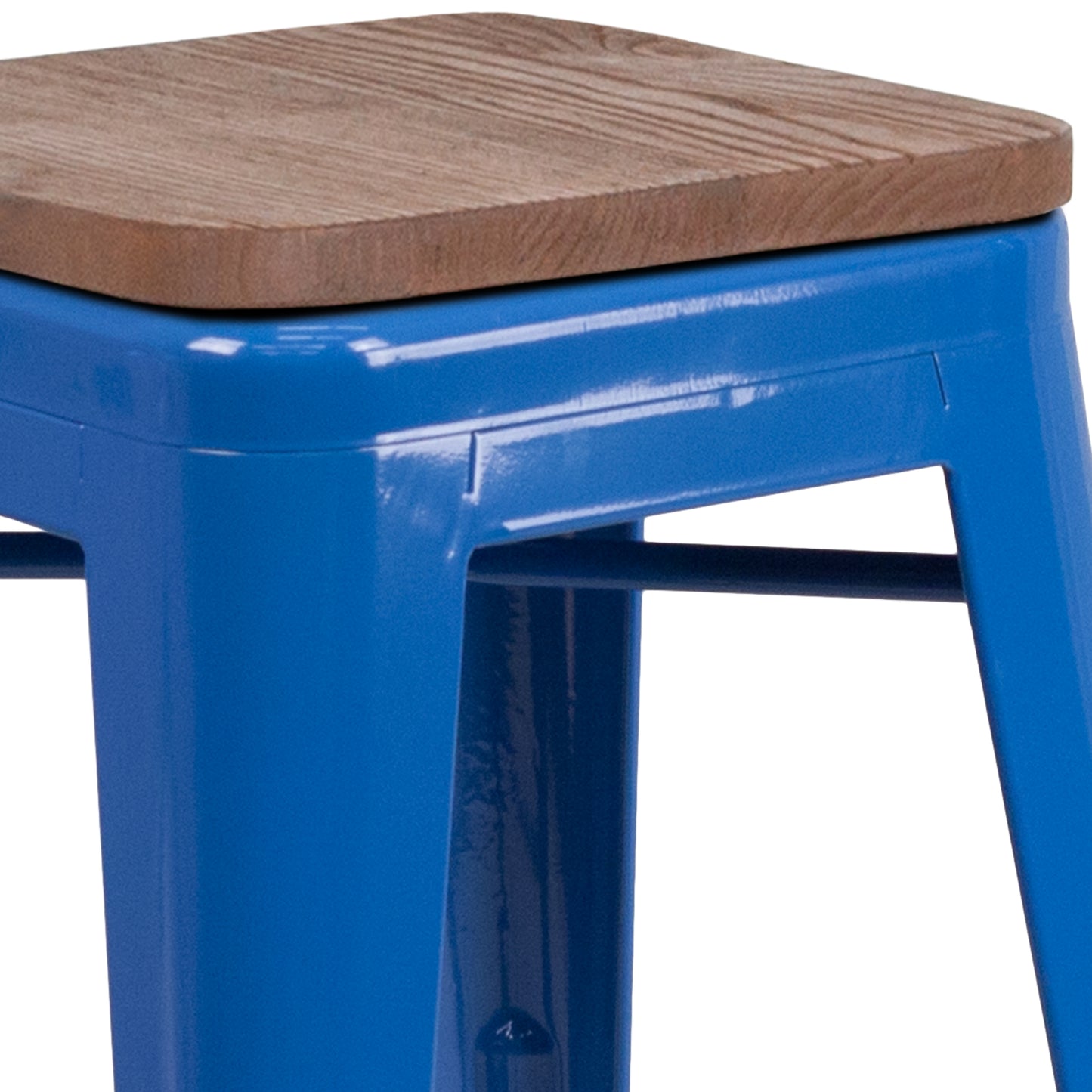 Lily 24" High Backless Blue Metal Counter Height Stool with Square Wood Seat Blue