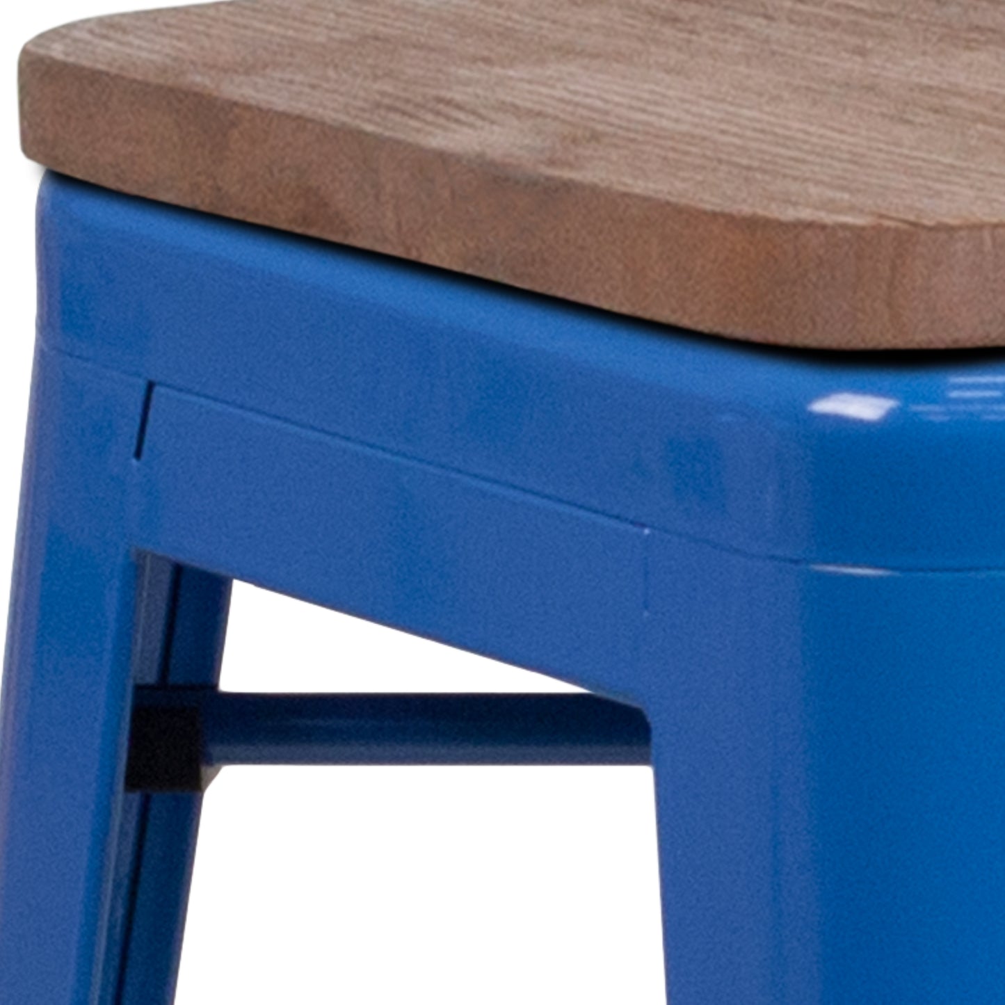 Lily 24" High Backless Blue Metal Counter Height Stool with Square Wood Seat Blue