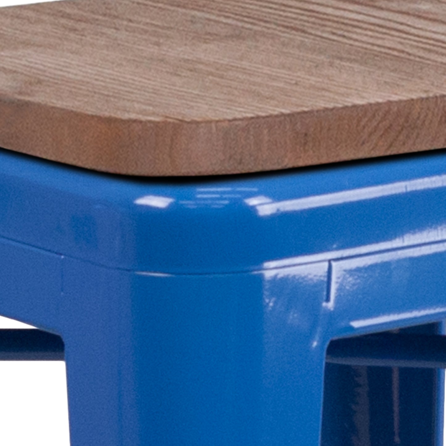 Lily 24" High Backless Blue Metal Counter Height Stool with Square Wood Seat Blue