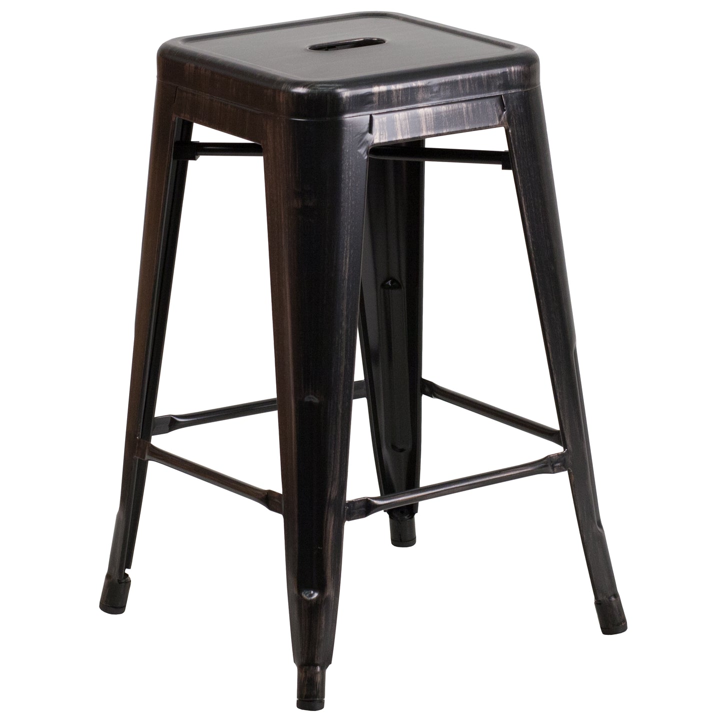 Kai Commercial Grade 24" High Backless Black-Antique Gold Metal Indoor-Outdoor Counter Height Stool with Square Seat Black-Antique Gold CH-31320-24-BQ-GG