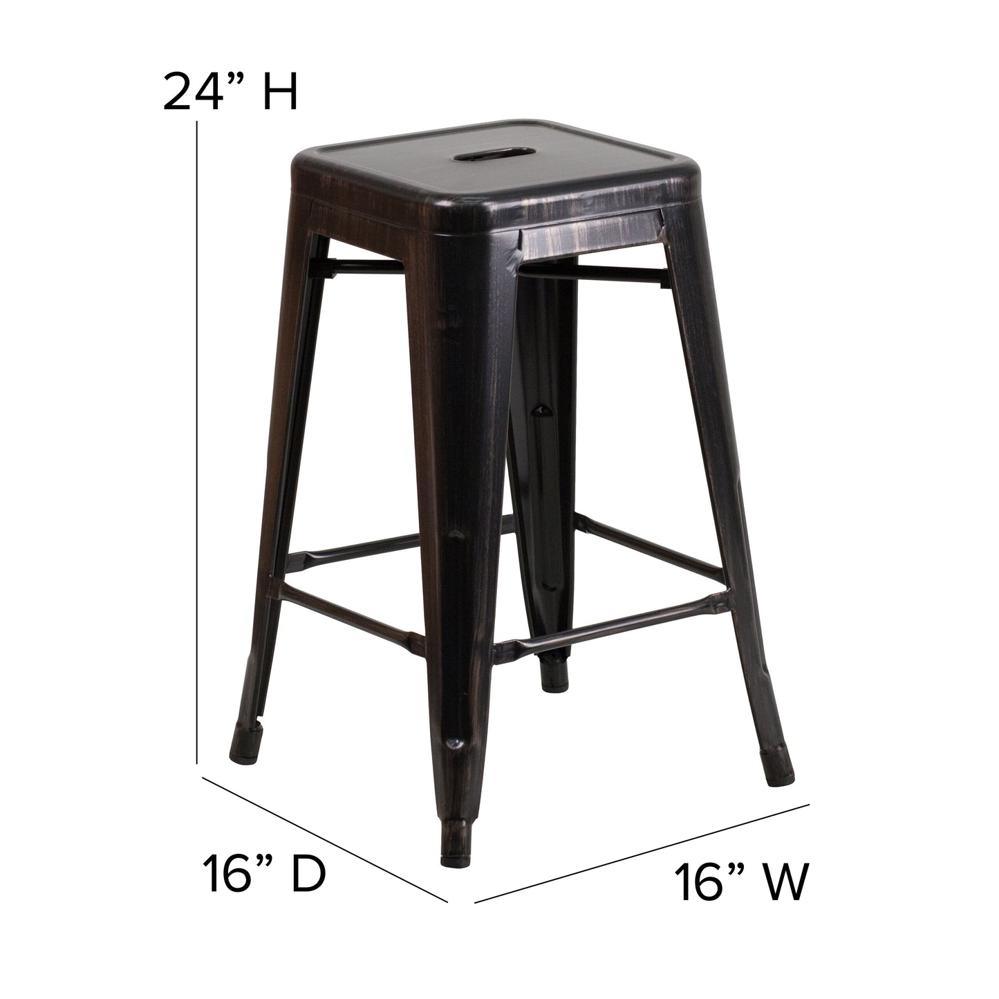 Kai Commercial Grade 24" High Backless Black-Antique Gold Metal Indoor-Outdoor Counter Height Stool with Square Seat Black-Antique Gold CH-31320-24-BQ-GG
