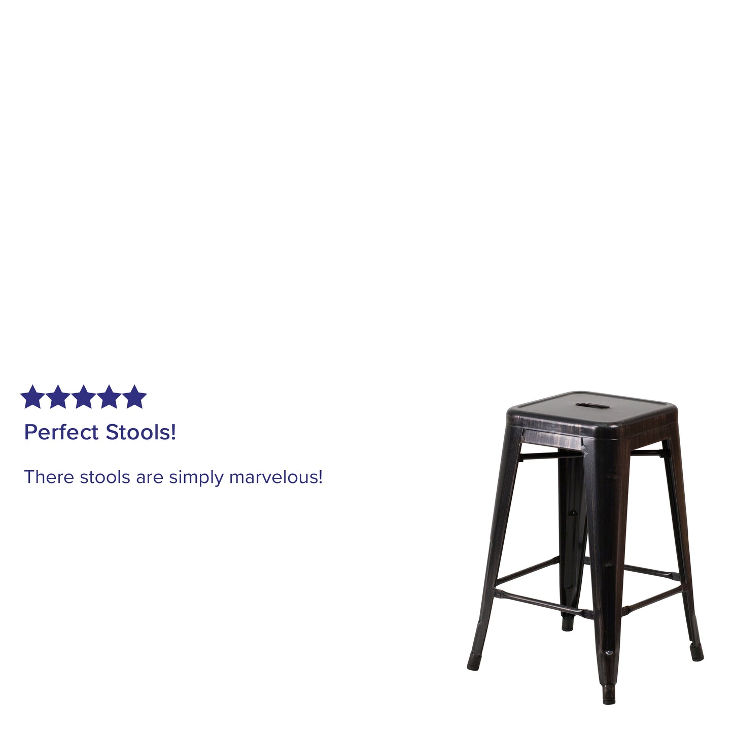 Kai Commercial Grade 24" High Backless Black-Antique Gold Metal Indoor-Outdoor Counter Height Stool with Square Seat Black-Antique Gold CH-31320-24-BQ-GG