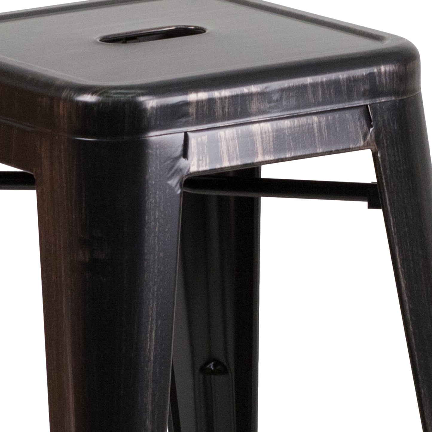 Kai Commercial Grade 24" High Backless Black-Antique Gold Metal Indoor-Outdoor Counter Height Stool with Square Seat Black-Antique Gold CH-31320-24-BQ-GG