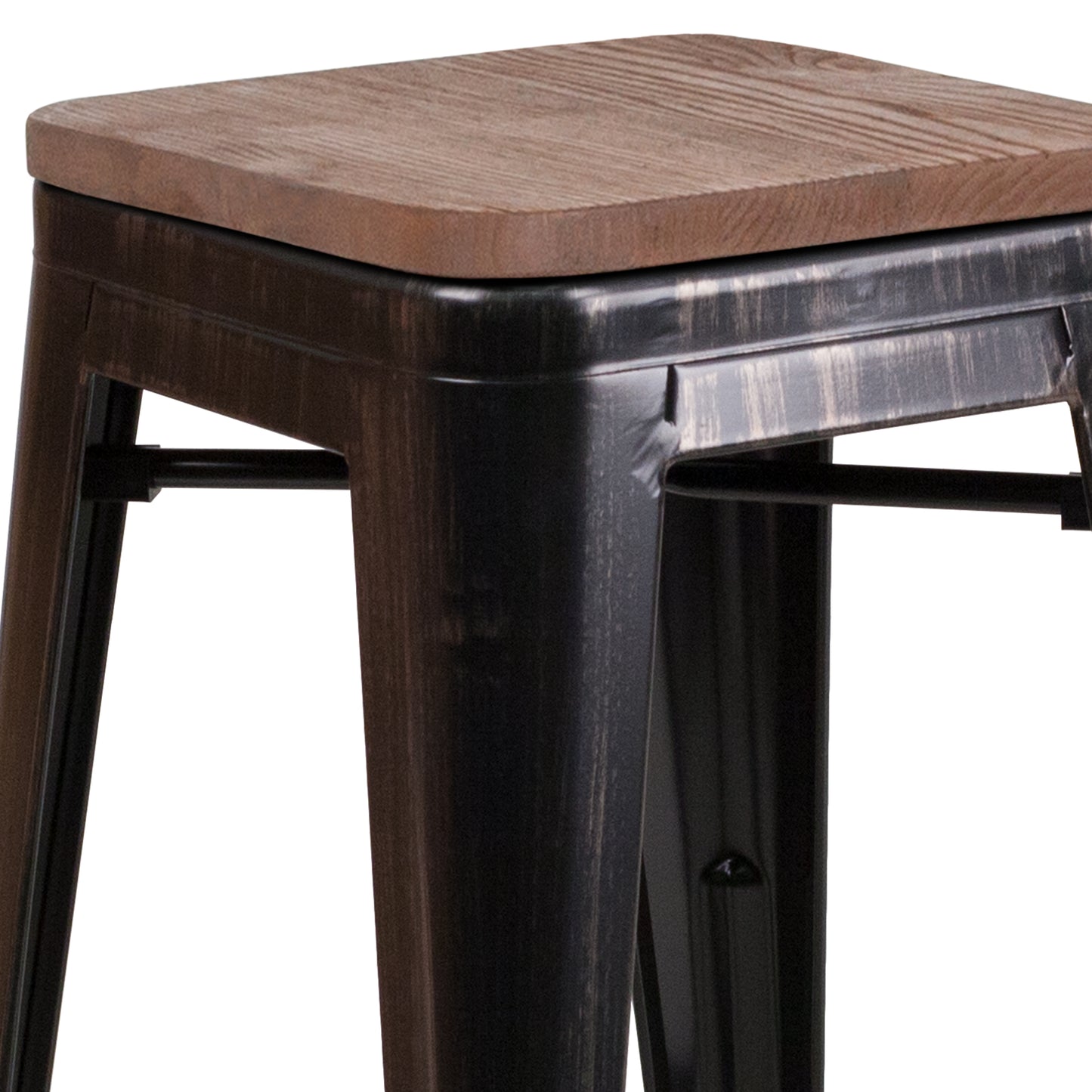 Lily 24" High Backless Black-Antique Gold Metal Counter Height Stool with Square Wood Seat Black-Antique Gold