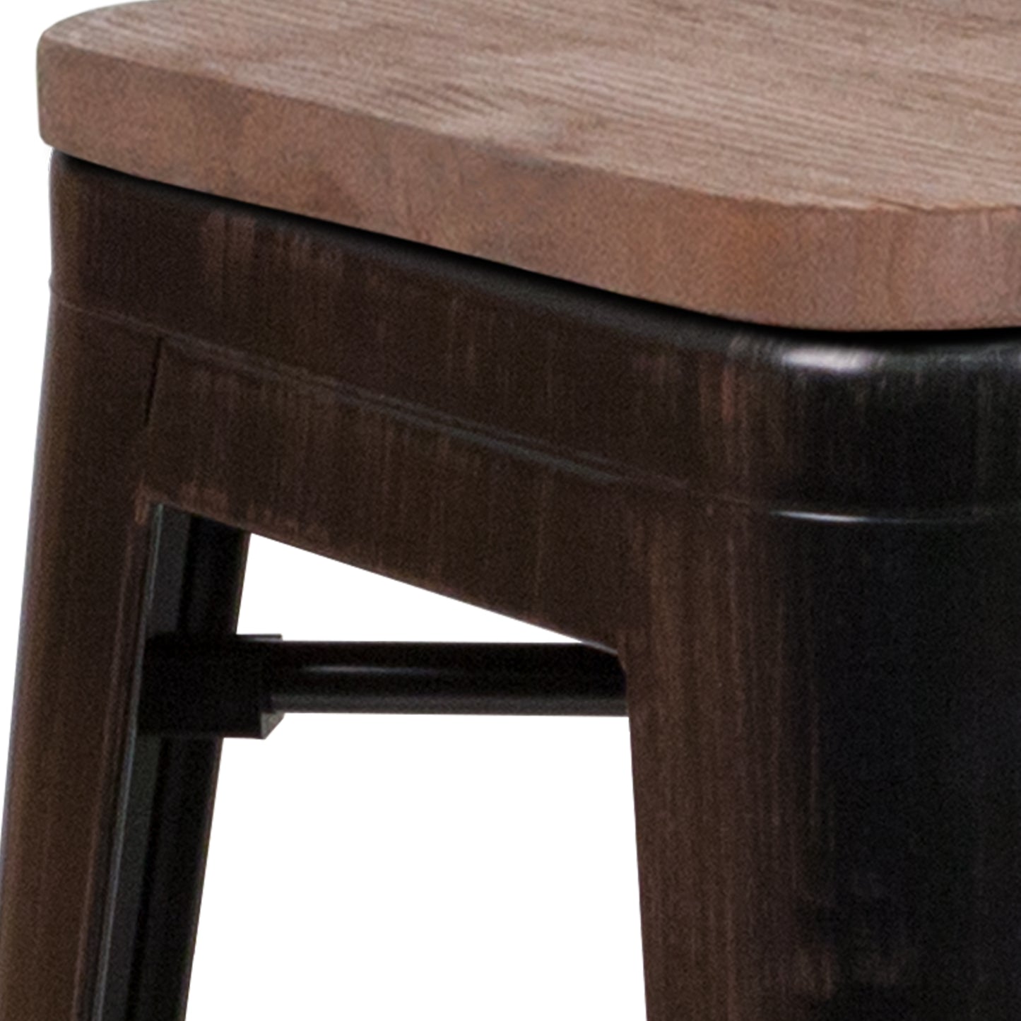 Lily 24" High Backless Black-Antique Gold Metal Counter Height Stool with Square Wood Seat Black-Antique Gold