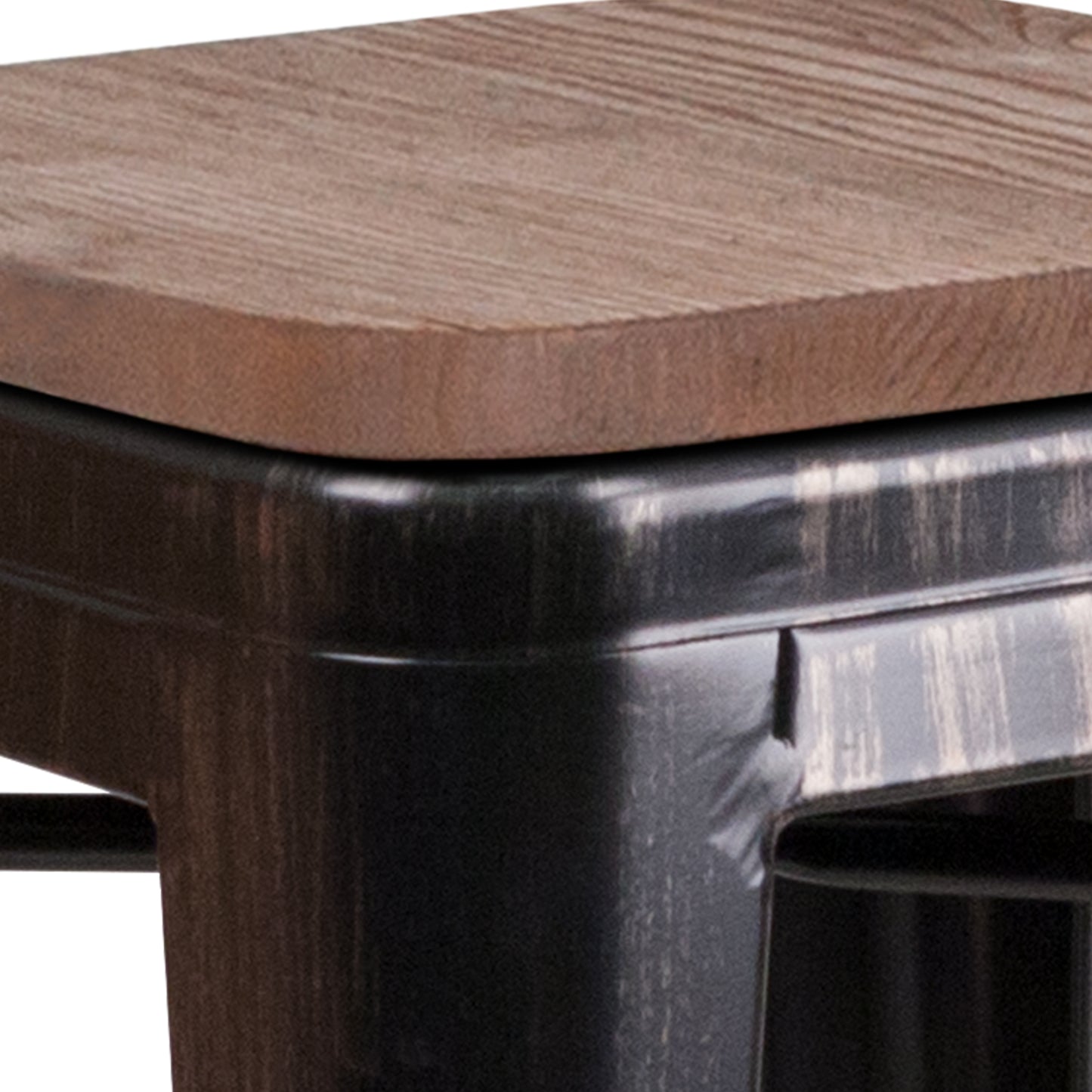 Lily 24" High Backless Black-Antique Gold Metal Counter Height Stool with Square Wood Seat Black-Antique Gold