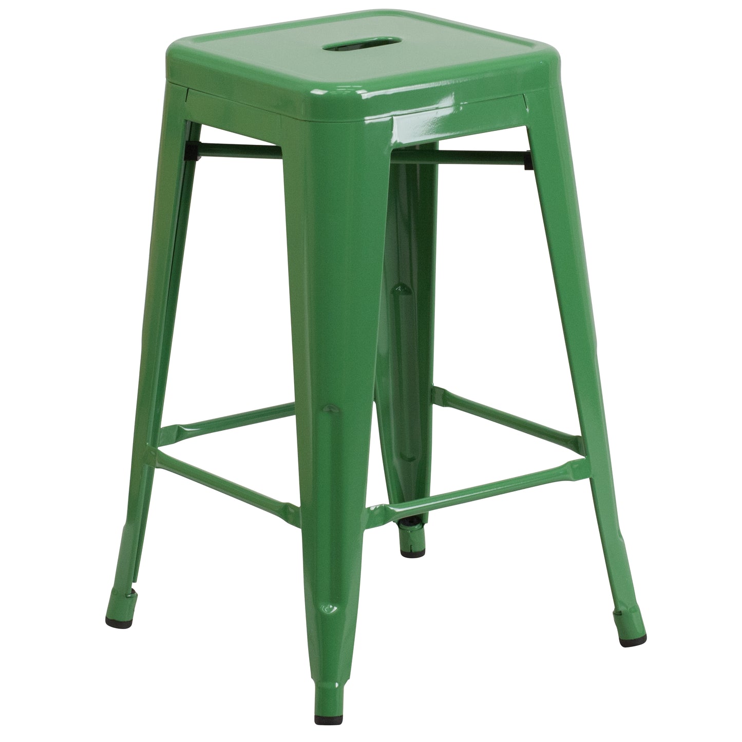 Kai Commercial Grade 24" High Backless Green Metal Indoor-Outdoor Counter Height Stool with Square Seat Green