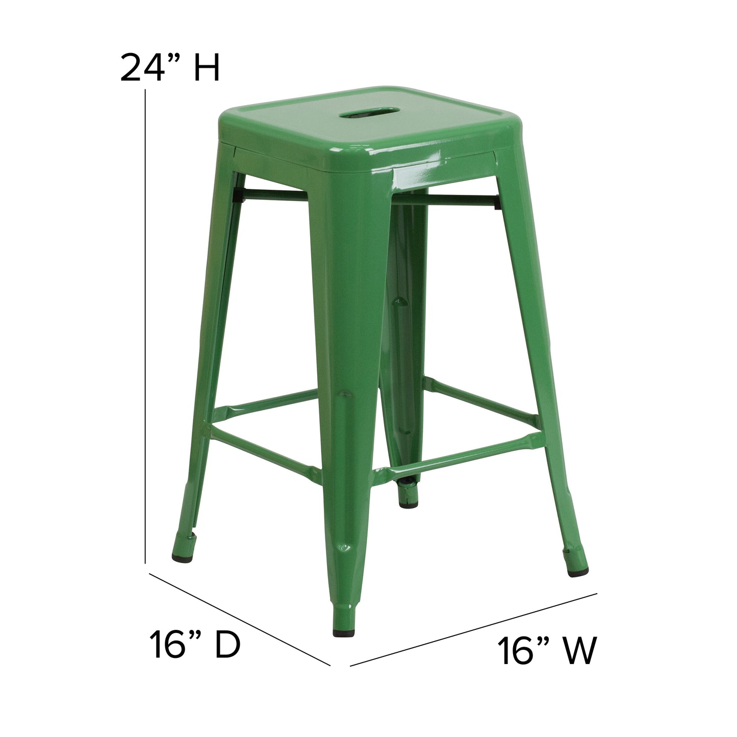 Kai Commercial Grade 24" High Backless Green Metal Indoor-Outdoor Counter Height Stool with Square Seat Green