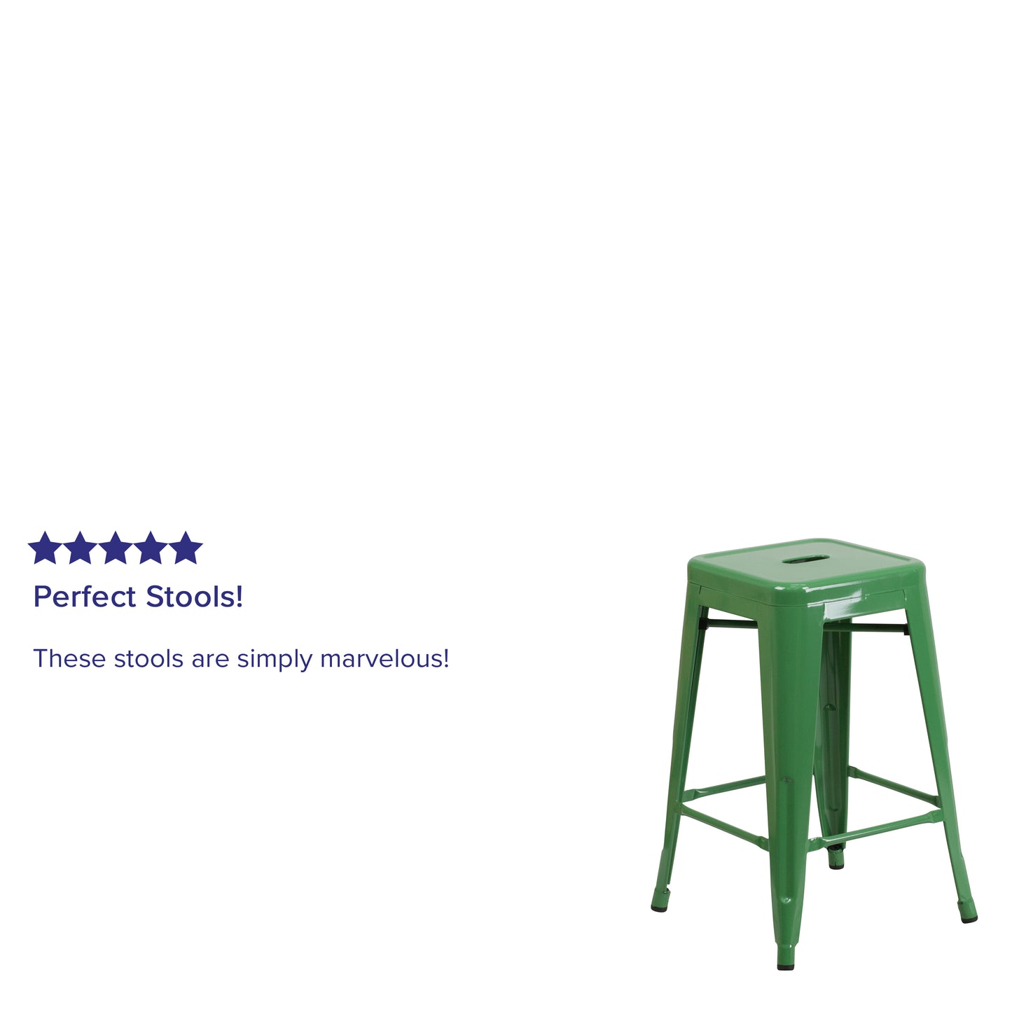 Kai Commercial Grade 24" High Backless Green Metal Indoor-Outdoor Counter Height Stool with Square Seat Green