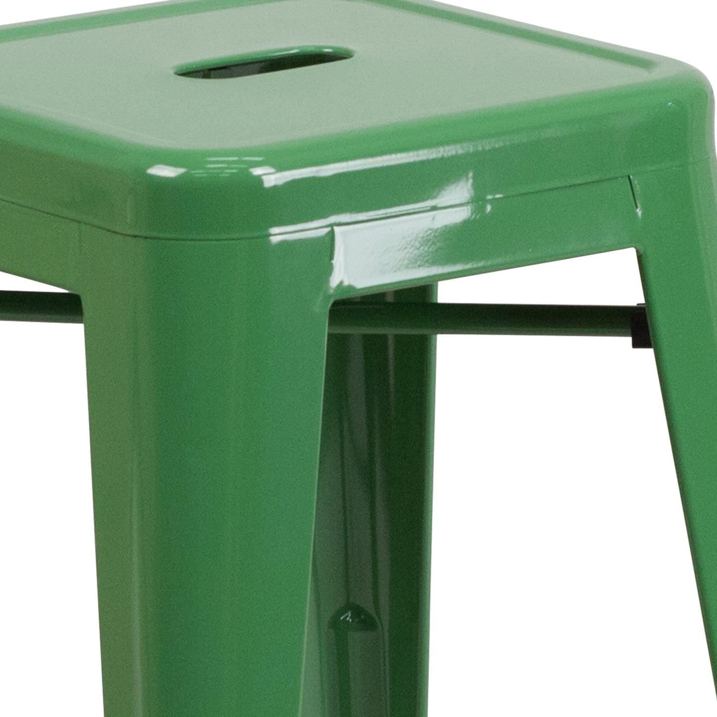 Kai Commercial Grade 24" High Backless Green Metal Indoor-Outdoor Counter Height Stool with Square Seat Green