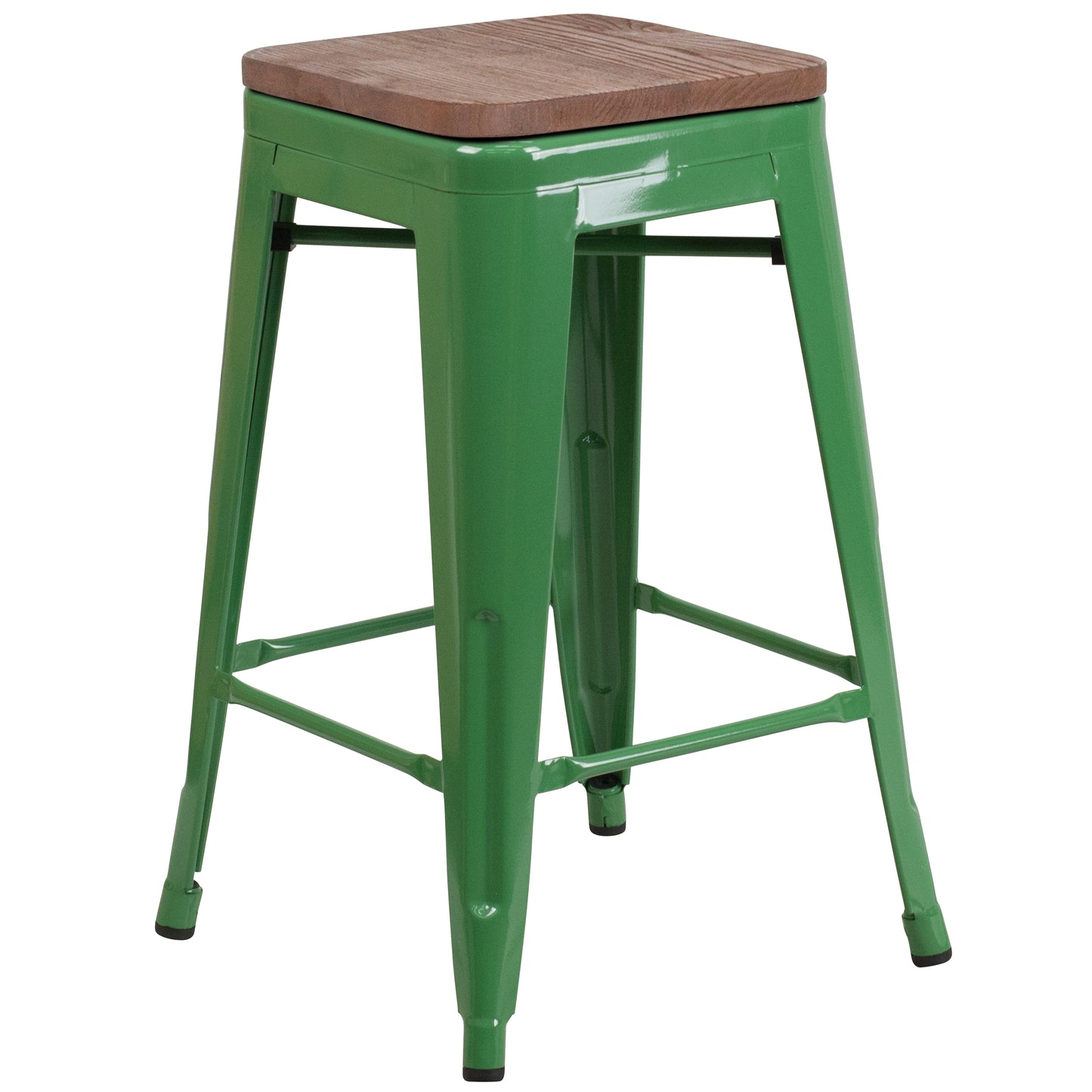 Lily 24" High Backless Green Metal Counter Height Stool with Square Wood Seat Green
