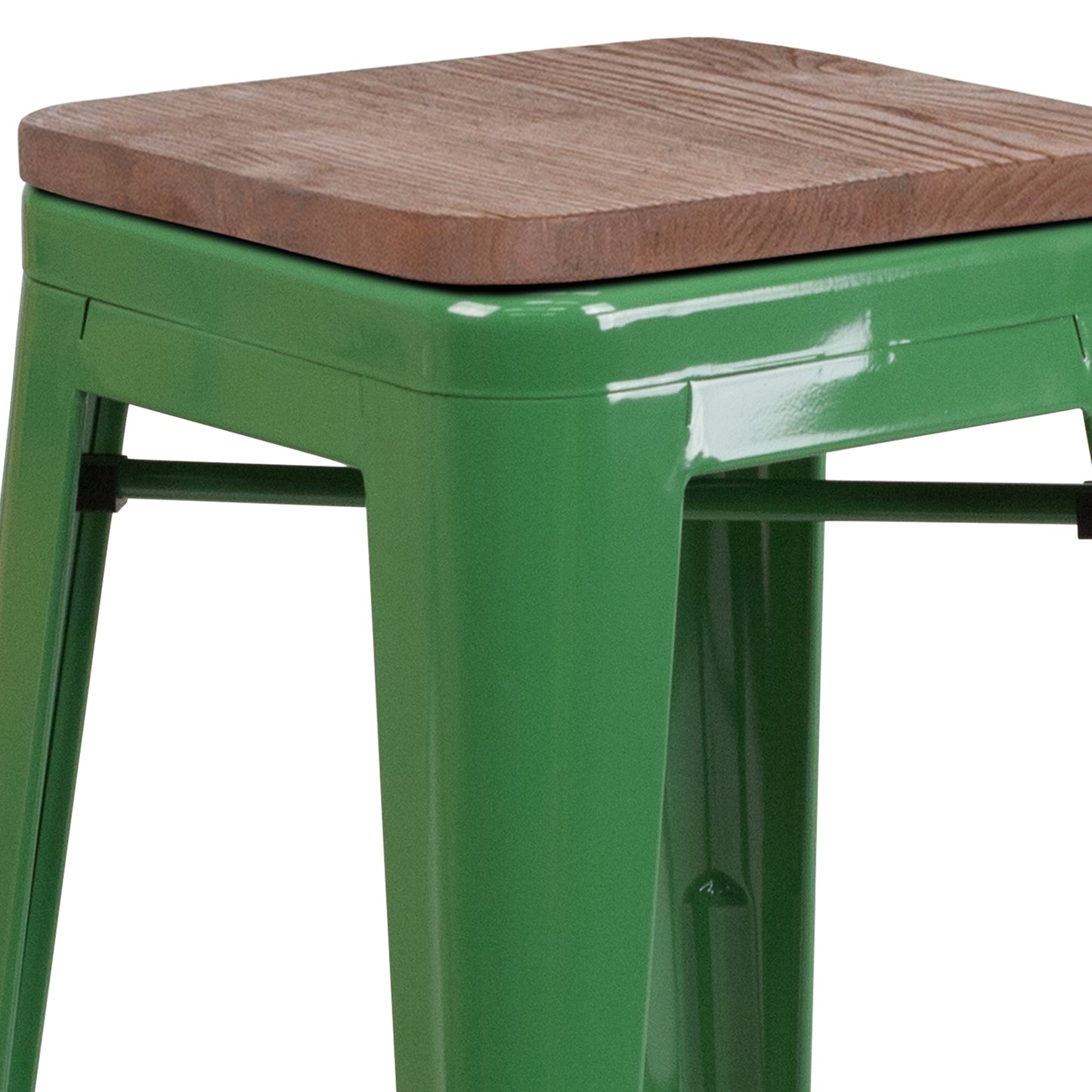 Lily 24" High Backless Green Metal Counter Height Stool with Square Wood Seat Green