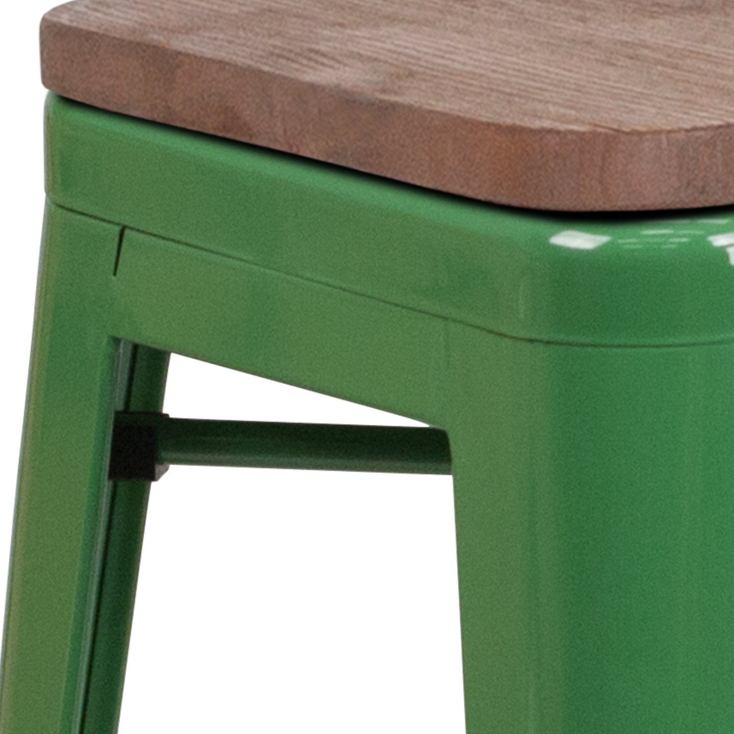 Lily 24" High Backless Green Metal Counter Height Stool with Square Wood Seat Green