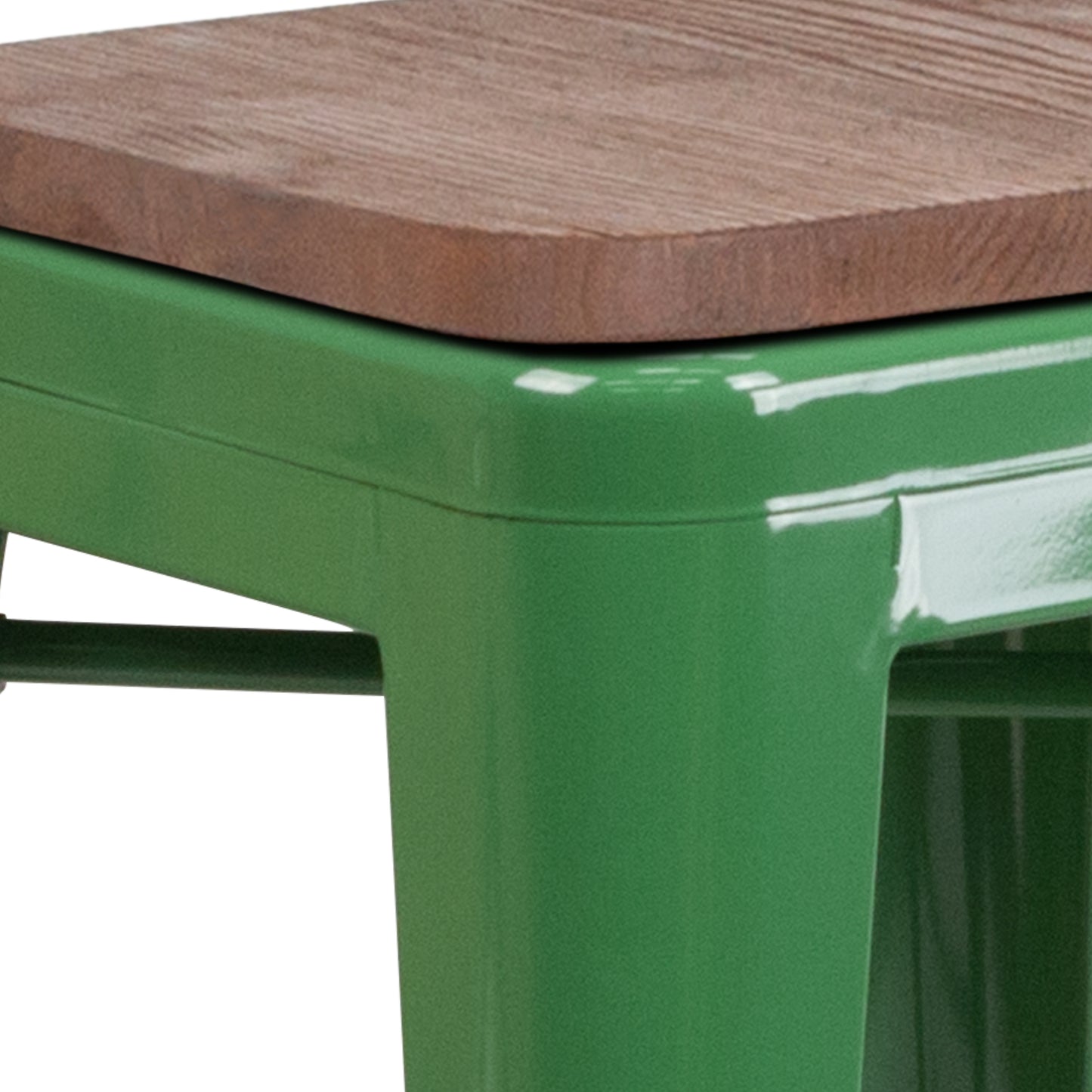 Lily 24" High Backless Green Metal Counter Height Stool with Square Wood Seat Green