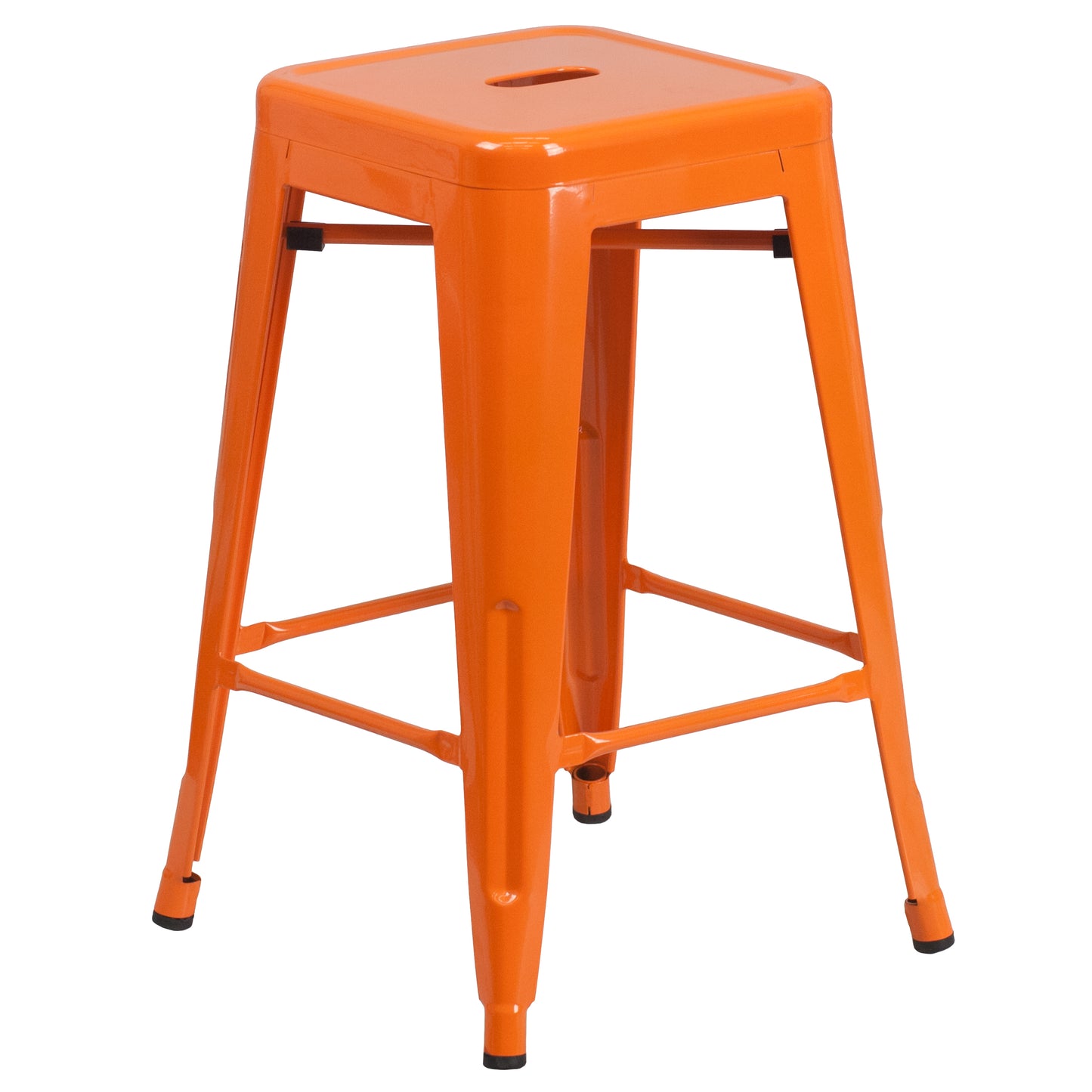 Kai Commercial Grade 24" High Backless Orange Metal Indoor-Outdoor Counter Height Stool with Square Seat Orange