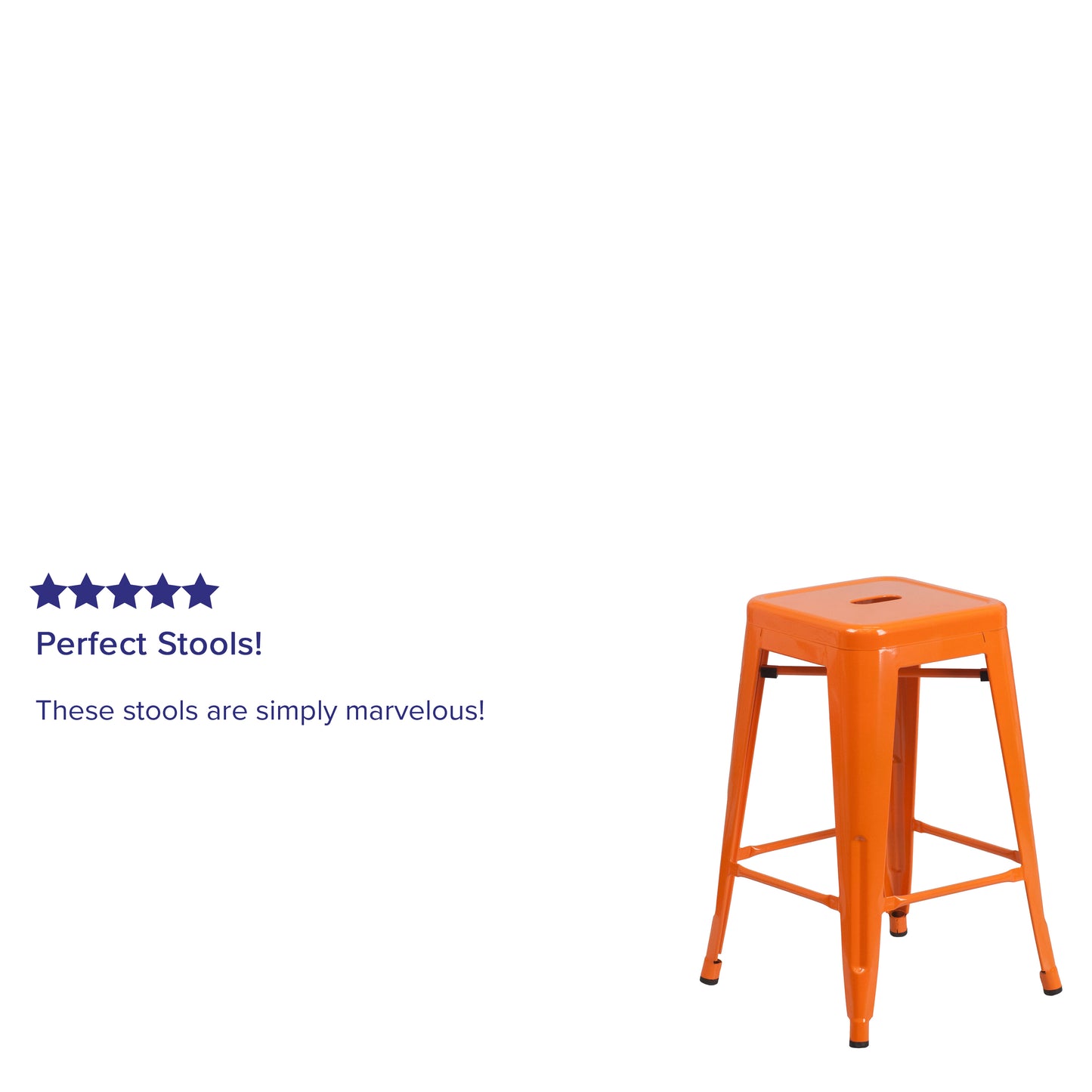 Kai Commercial Grade 24" High Backless Orange Metal Indoor-Outdoor Counter Height Stool with Square Seat Orange