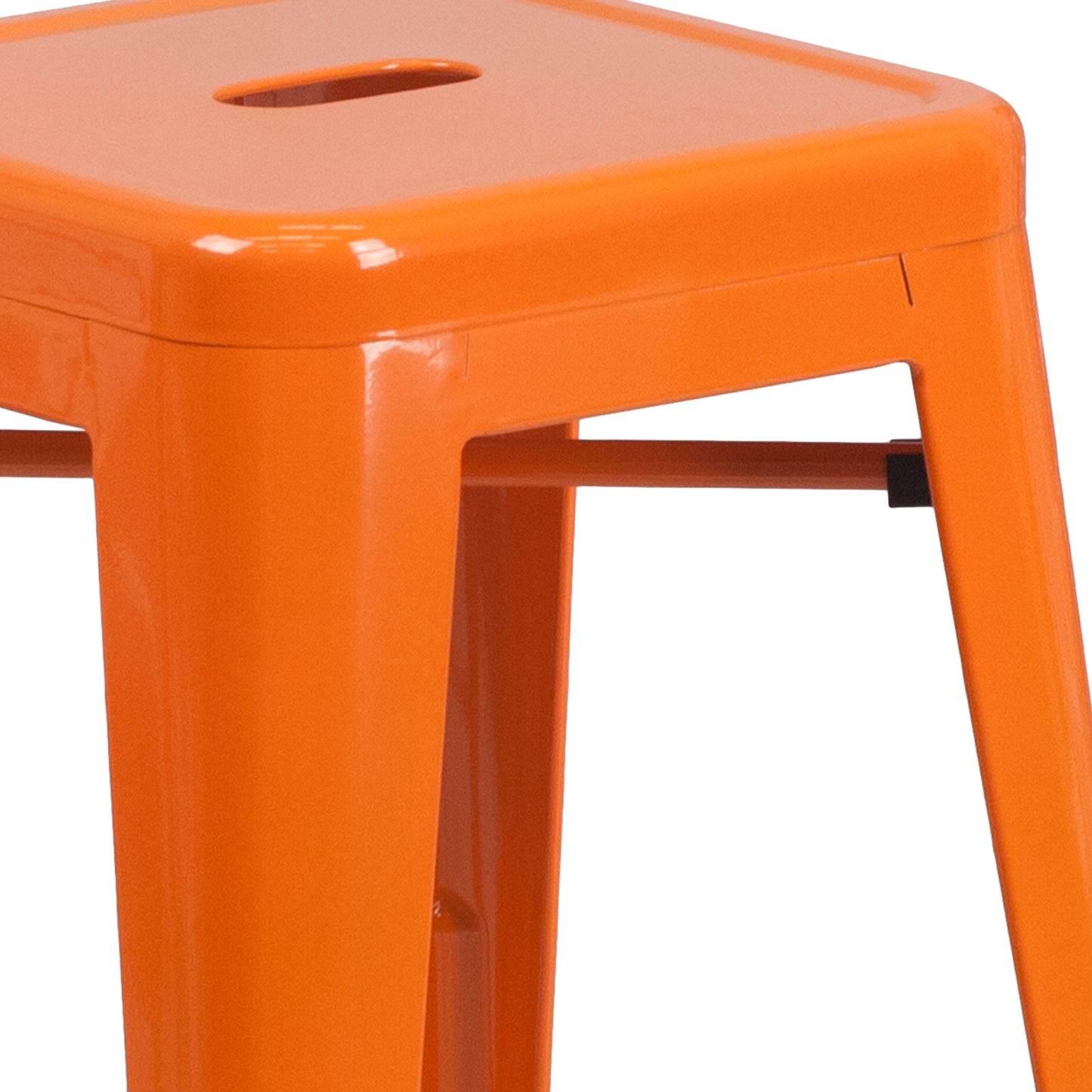 Kai Commercial Grade 24" High Backless Orange Metal Indoor-Outdoor Counter Height Stool with Square Seat Orange