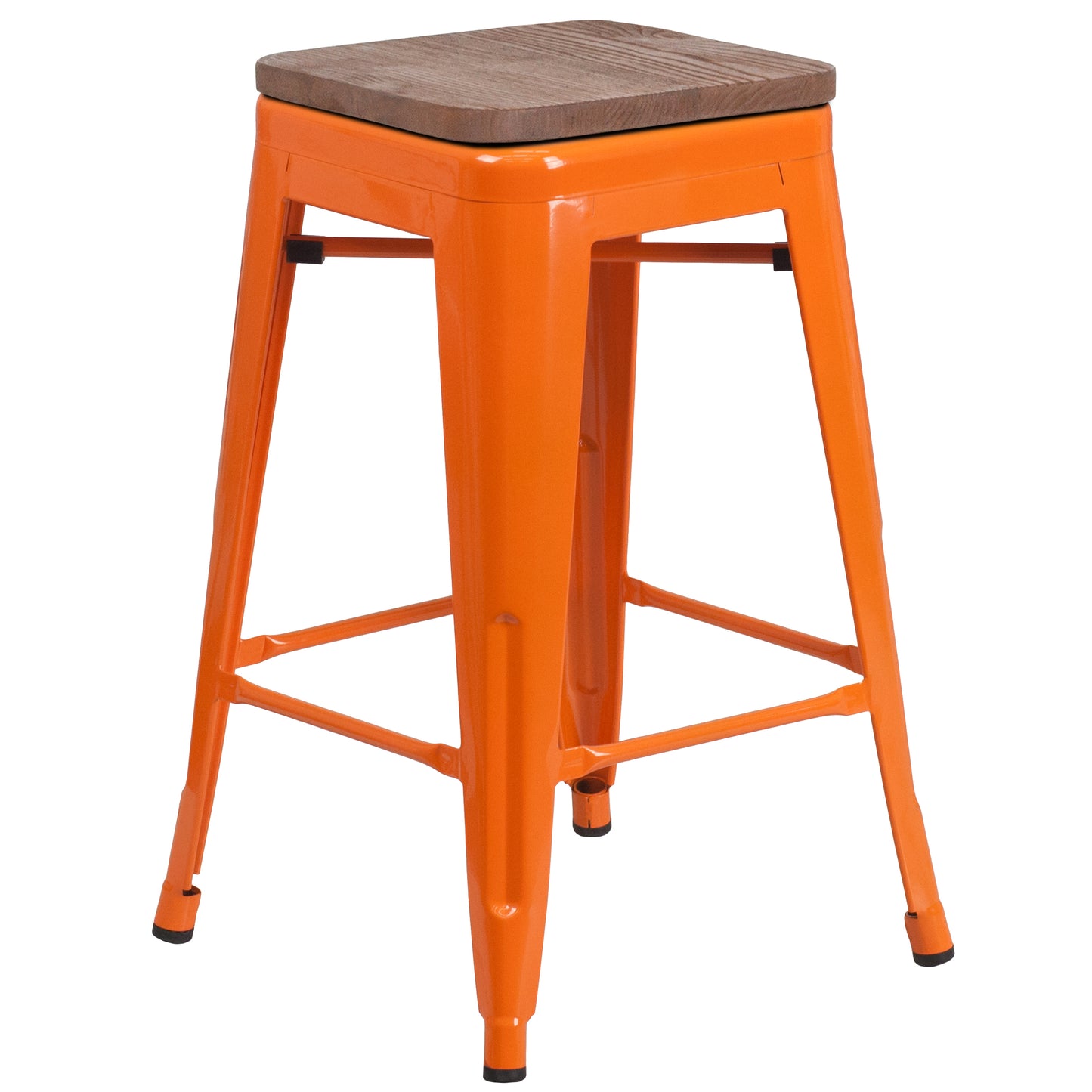 Lily 24" High Backless Orange Metal Counter Height Stool with Square Wood Seat Orange