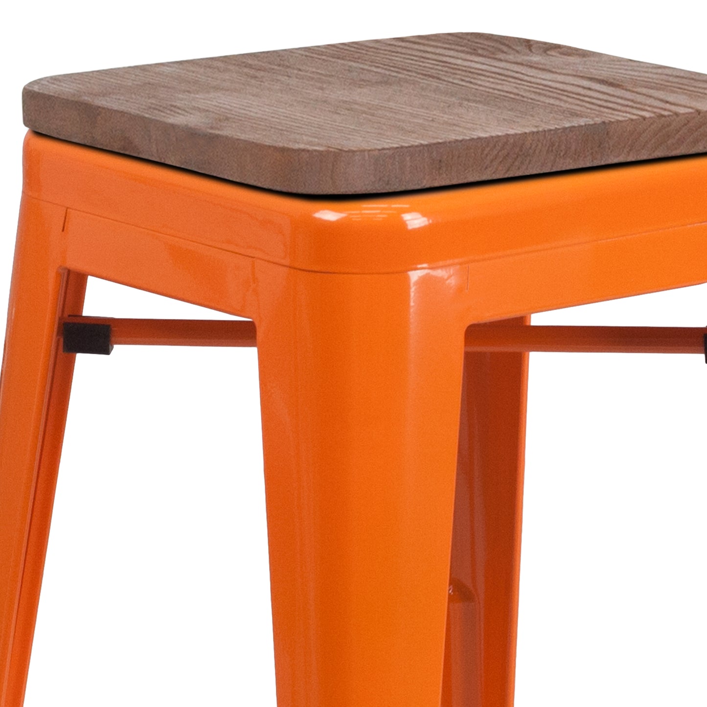 Lily 24" High Backless Orange Metal Counter Height Stool with Square Wood Seat Orange
