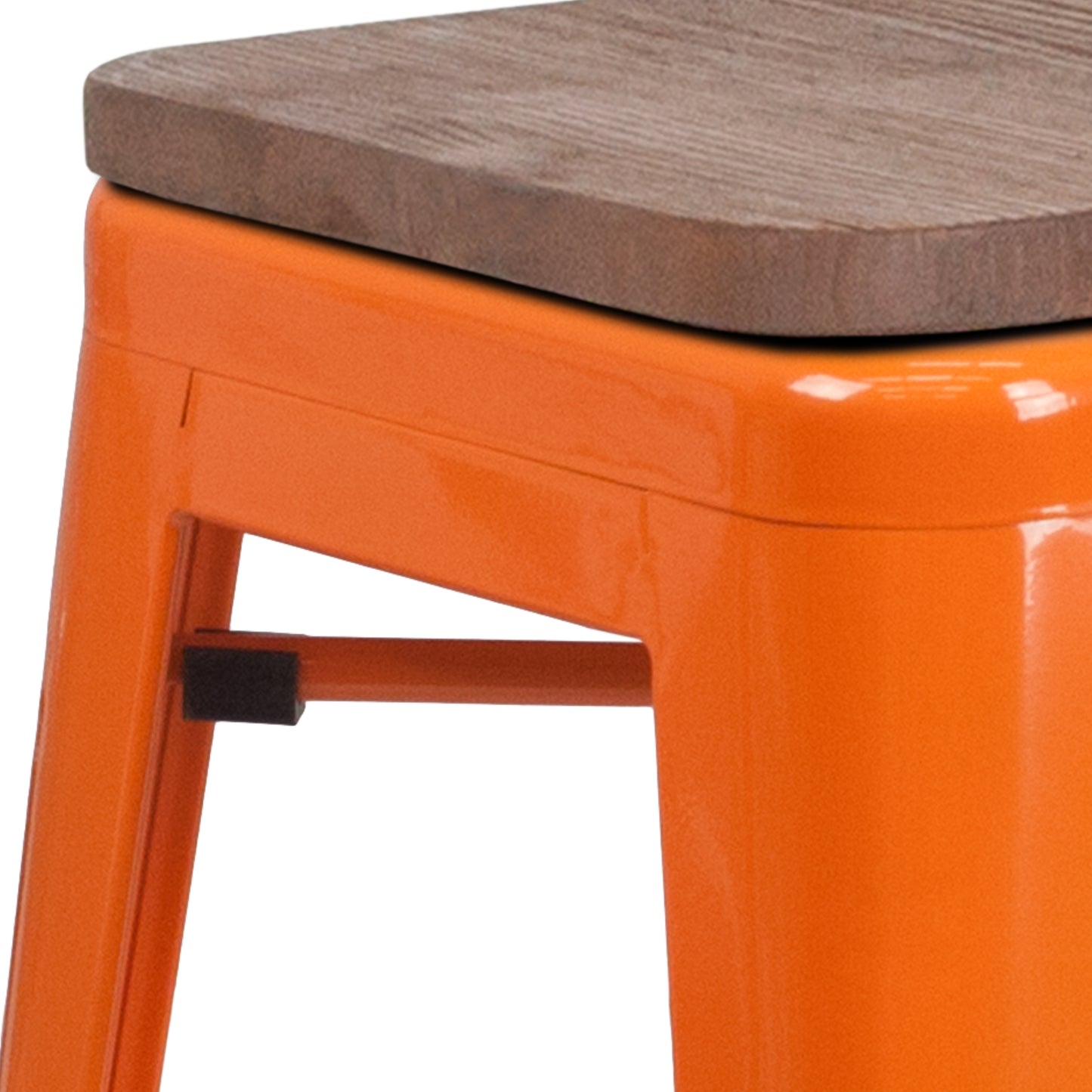 Lily 24" High Backless Orange Metal Counter Height Stool with Square Wood Seat Orange