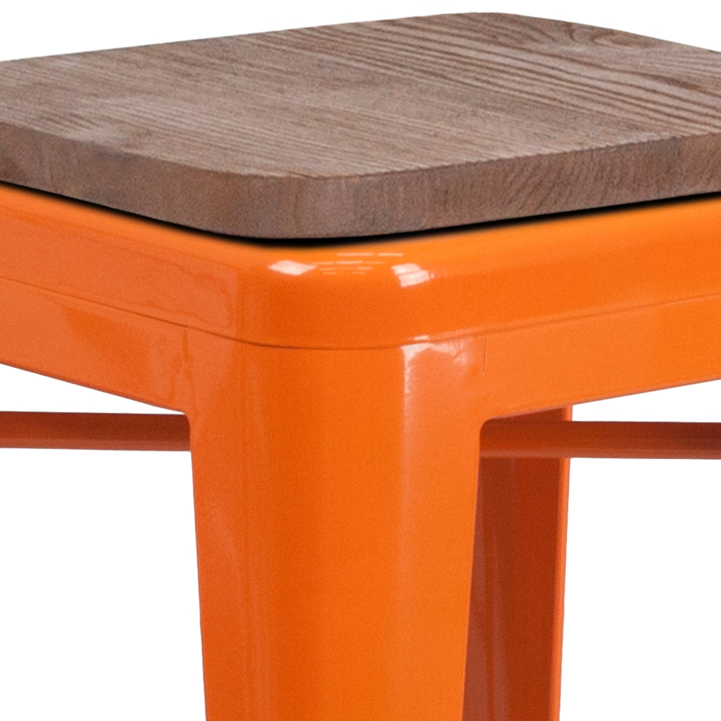 Lily 24" High Backless Orange Metal Counter Height Stool with Square Wood Seat Orange