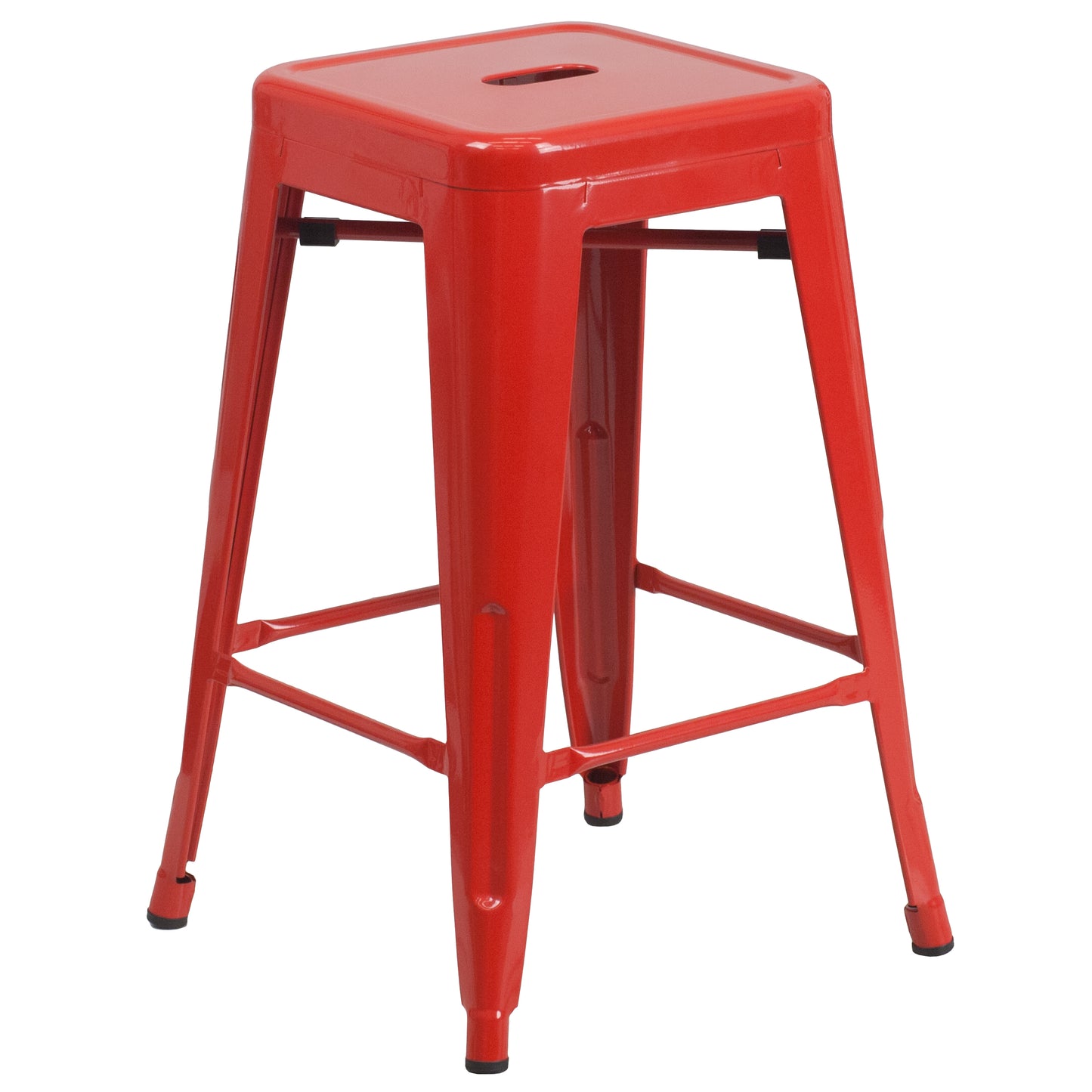 Kai Commercial Grade 24" High Backless Red Metal Indoor-Outdoor Counter Height Stool with Square Seat Red