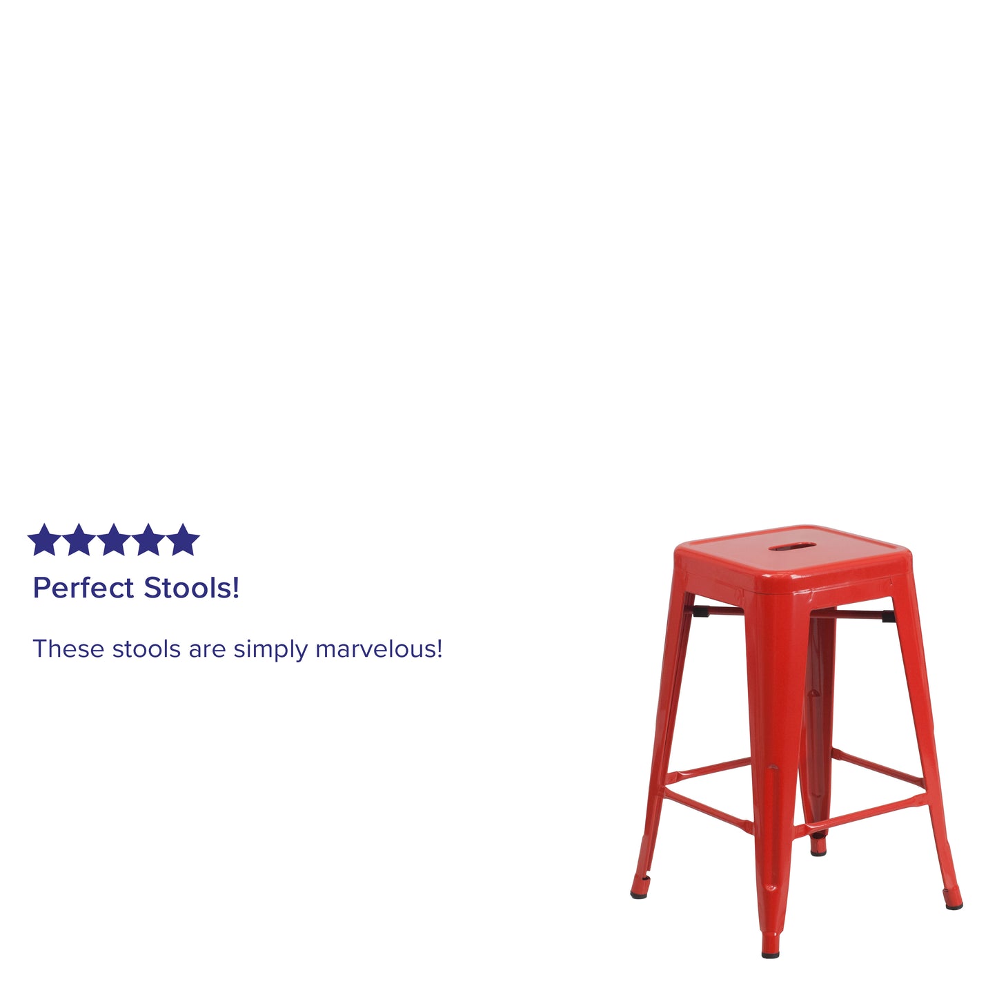 Kai Commercial Grade 24" High Backless Red Metal Indoor-Outdoor Counter Height Stool with Square Seat Red