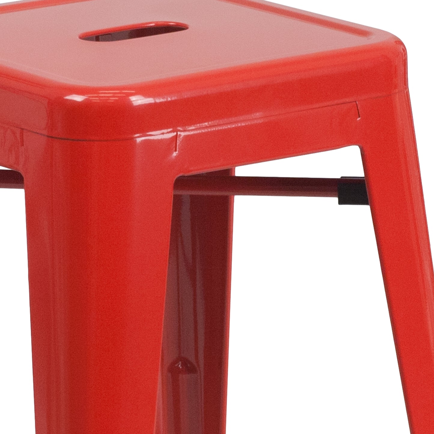 Kai Commercial Grade 24" High Backless Red Metal Indoor-Outdoor Counter Height Stool with Square Seat Red