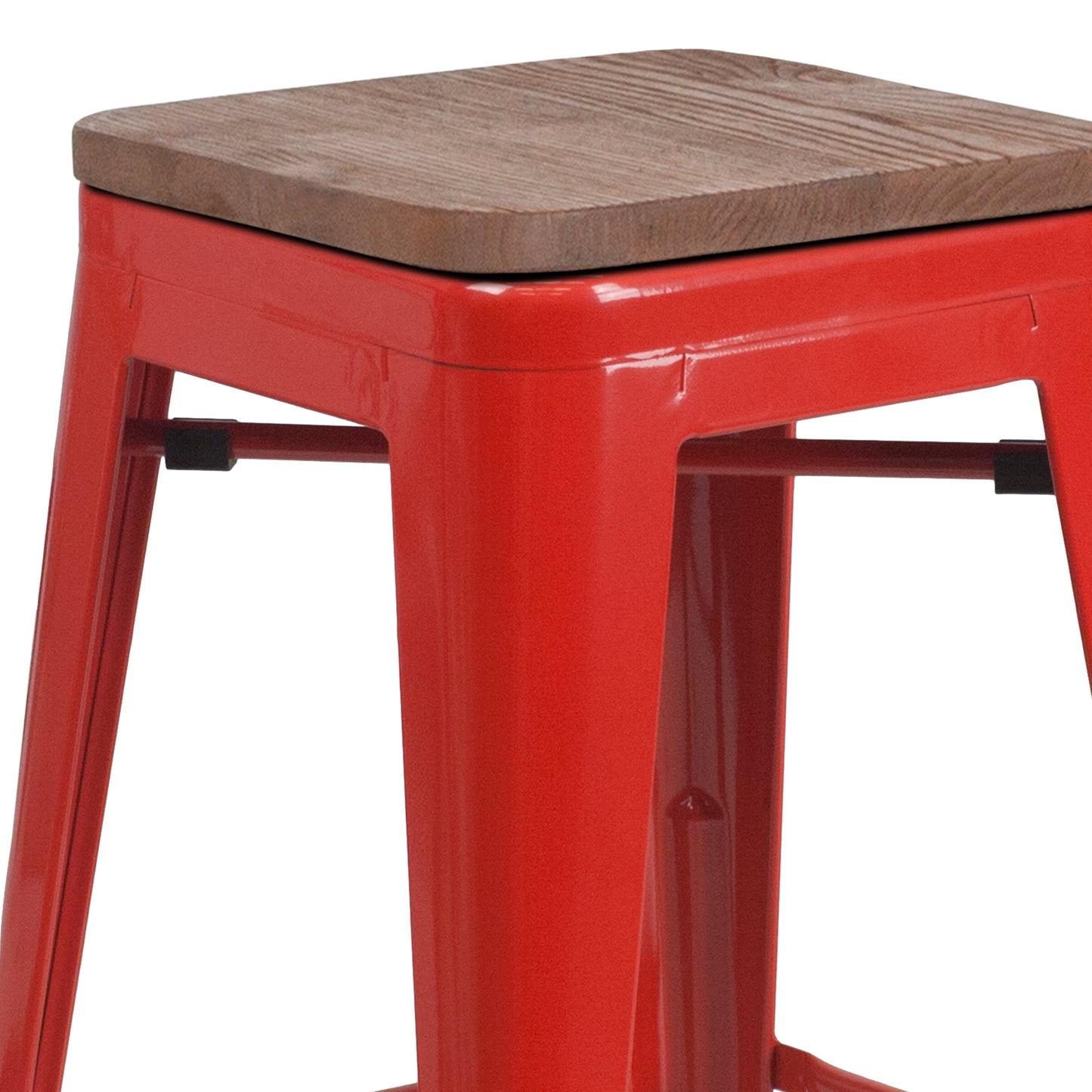 Lily 24" High Backless Red Metal Counter Height Stool with Square Wood Seat Red