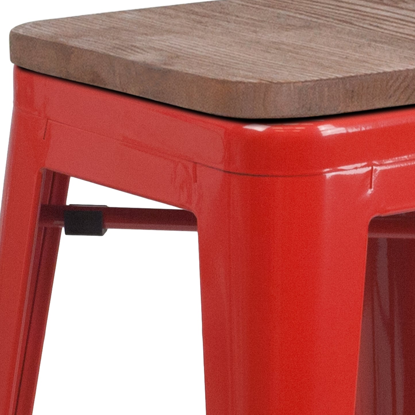 Lily 24" High Backless Red Metal Counter Height Stool with Square Wood Seat Red