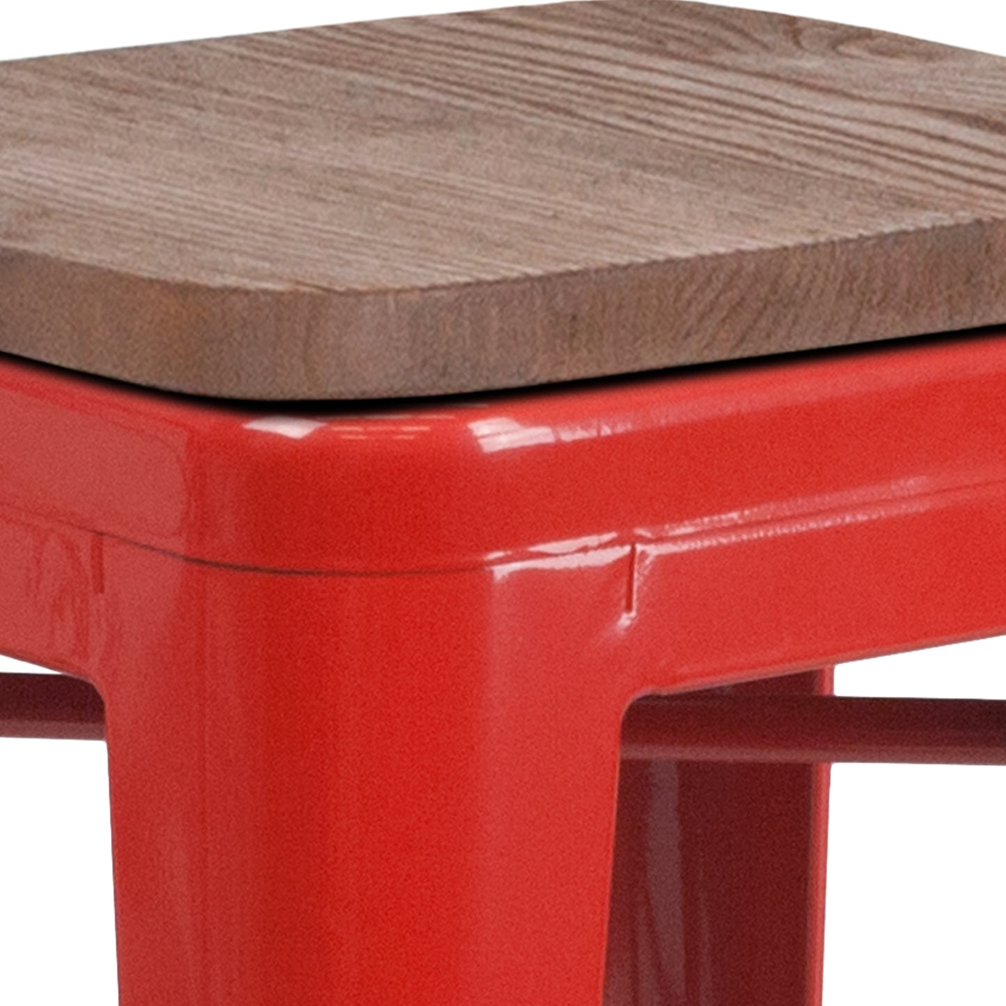 Lily 24" High Backless Red Metal Counter Height Stool with Square Wood Seat Red