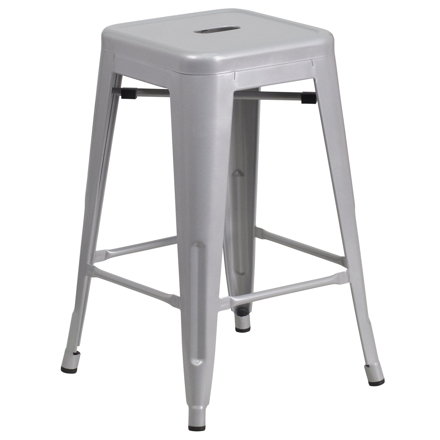 Kai Commercial Grade 24" High Backless Silver Metal Indoor-Outdoor Counter Height Stool with Square Seat Silver