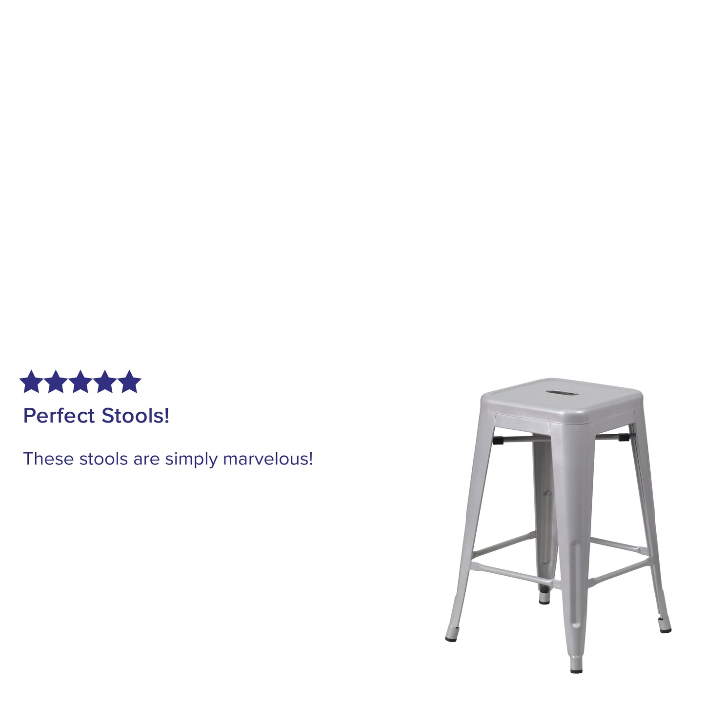 Kai Commercial Grade 24" High Backless Silver Metal Indoor-Outdoor Counter Height Stool with Square Seat Silver