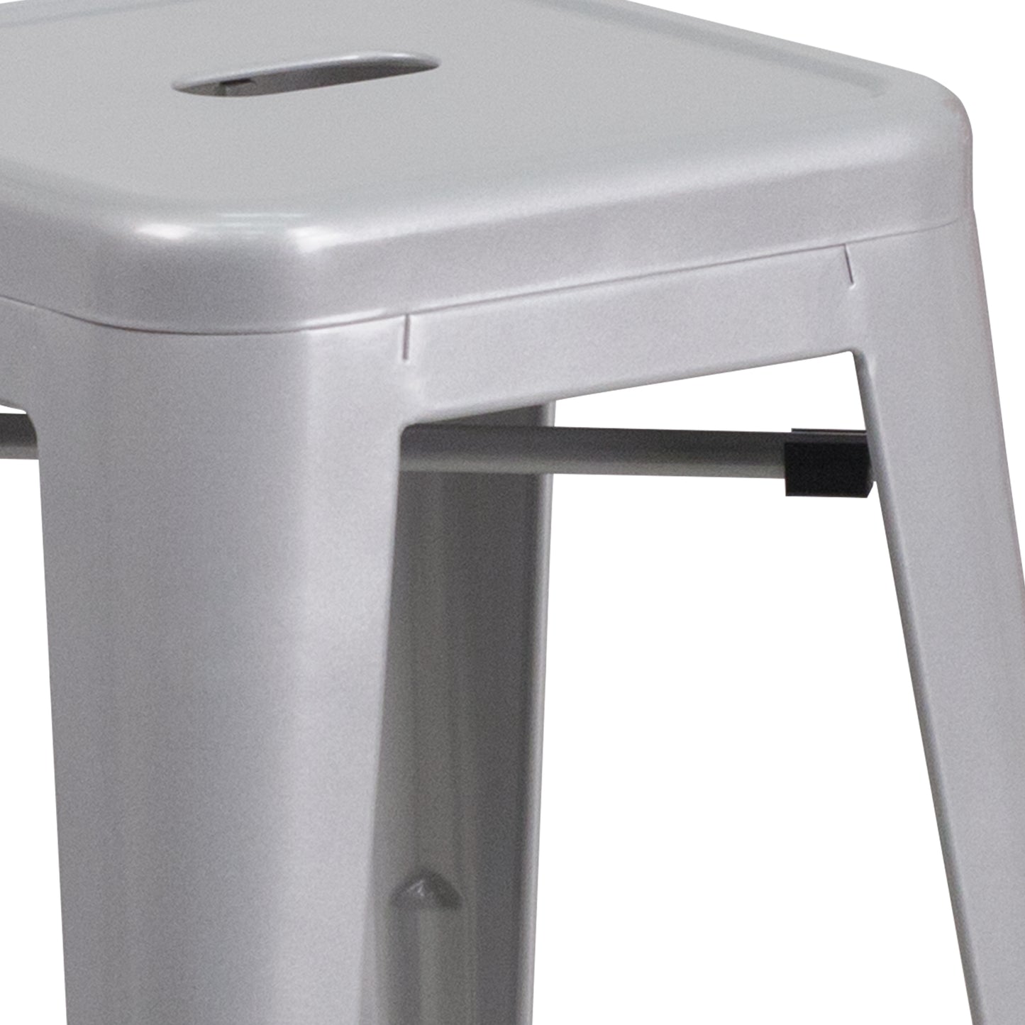 Kai Commercial Grade 24" High Backless Silver Metal Indoor-Outdoor Counter Height Stool with Square Seat Silver