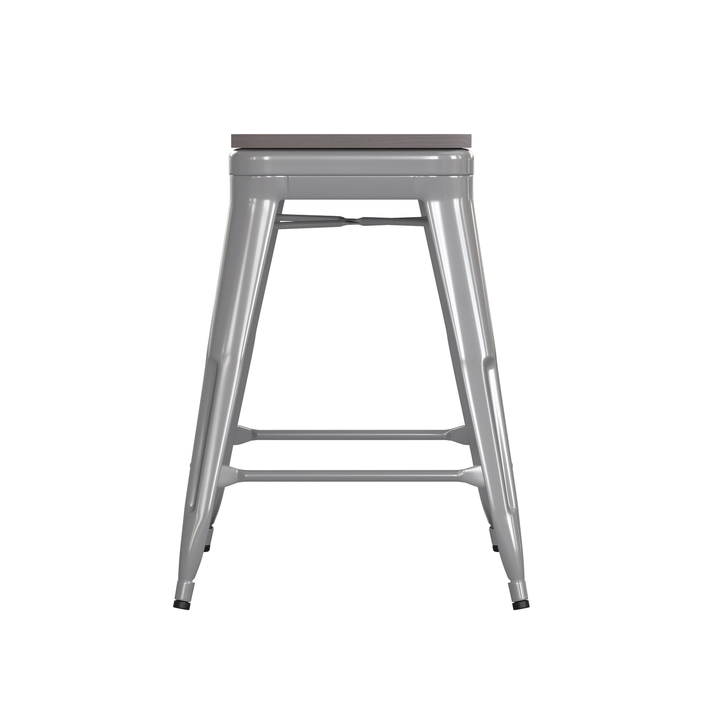 Kai Commercial Grade 24" High Backless Silver Metal Indoor-Outdoor Counter Height Stool with Gray Poly Resin Wood Seat Gray Seat/Silver Frame