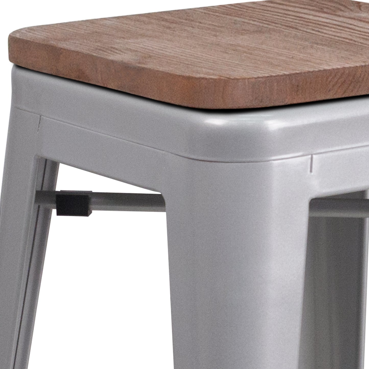 Lily 24" High Backless Silver Metal Counter Height Stool with Square Wood Seat Silver