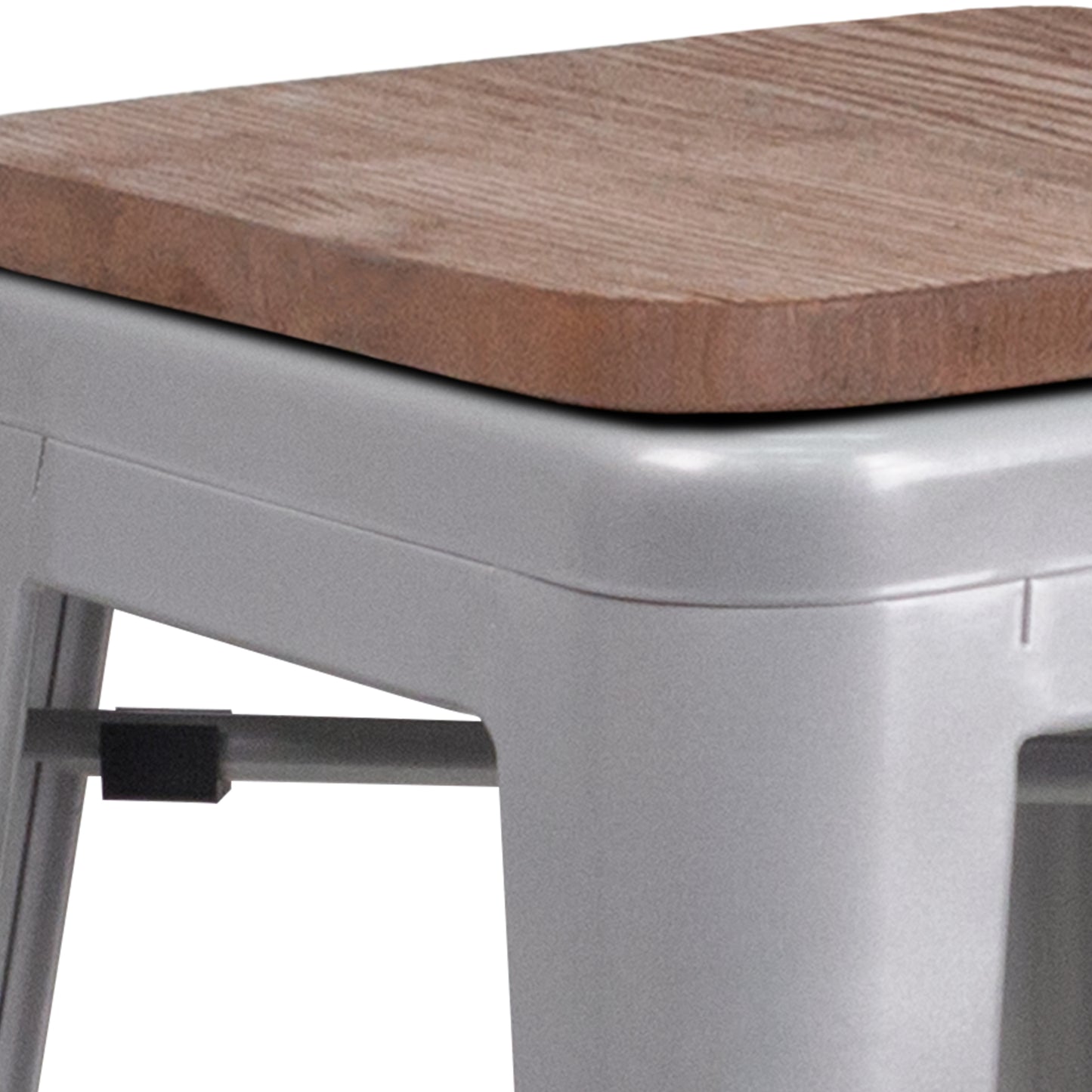 Lily 24" High Backless Silver Metal Counter Height Stool with Square Wood Seat Silver
