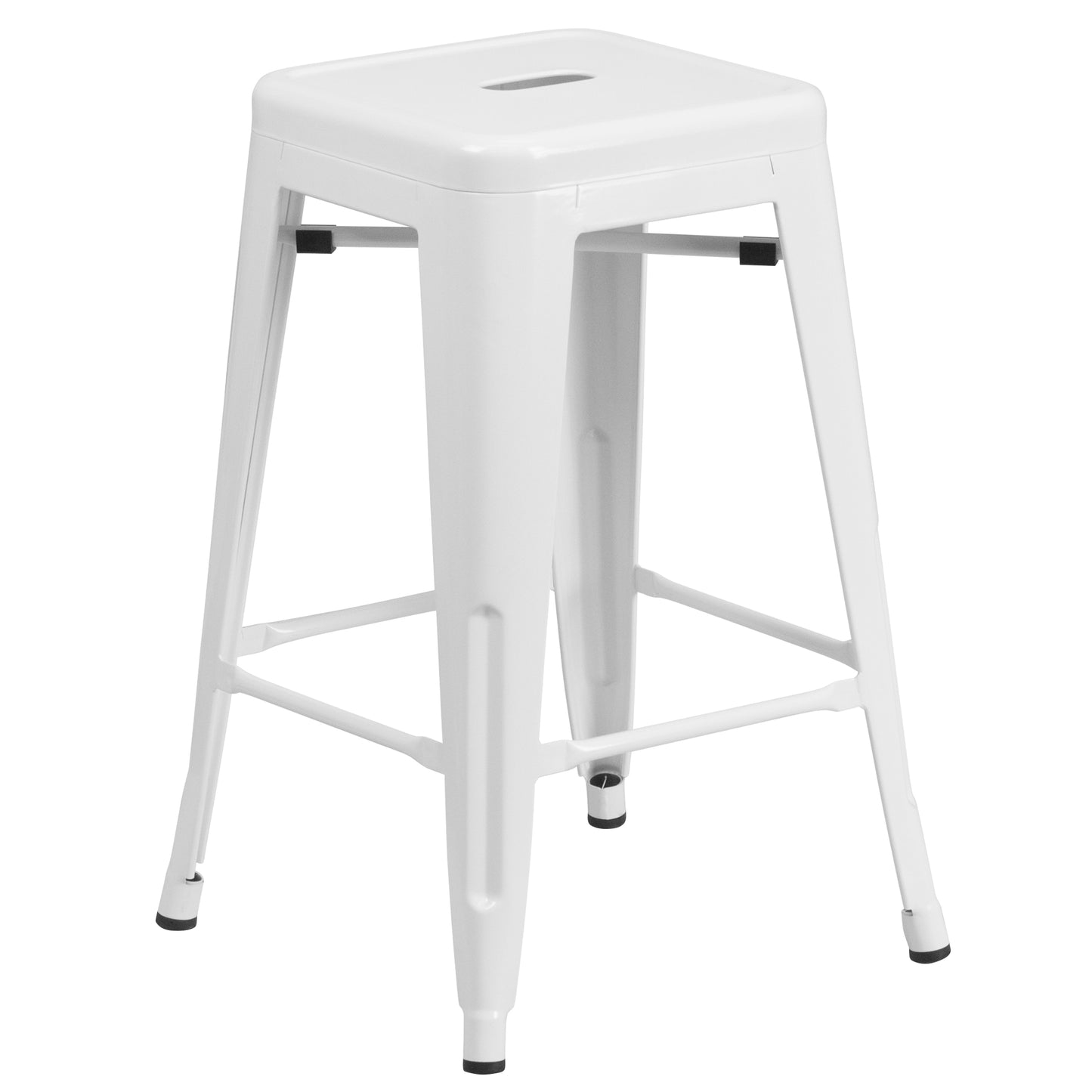 Kai Commercial Grade 24" High Backless White Metal Indoor-Outdoor Counter Height Stool with Square Seat White