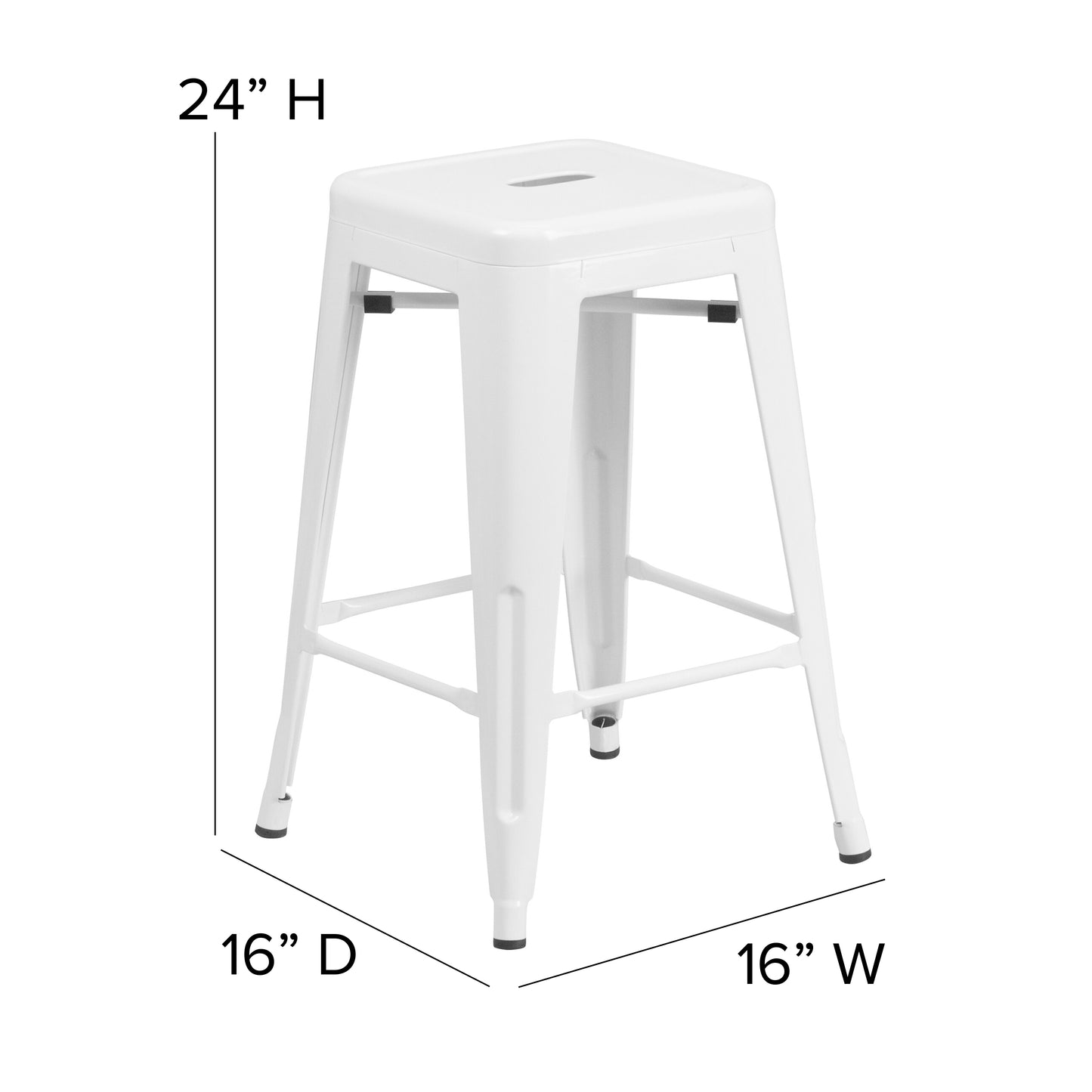 Kai Commercial Grade 24" High Backless White Metal Indoor-Outdoor Counter Height Stool with Square Seat White