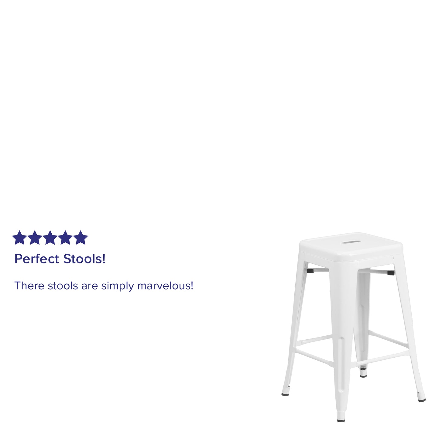 Kai Commercial Grade 24" High Backless White Metal Indoor-Outdoor Counter Height Stool with Square Seat White