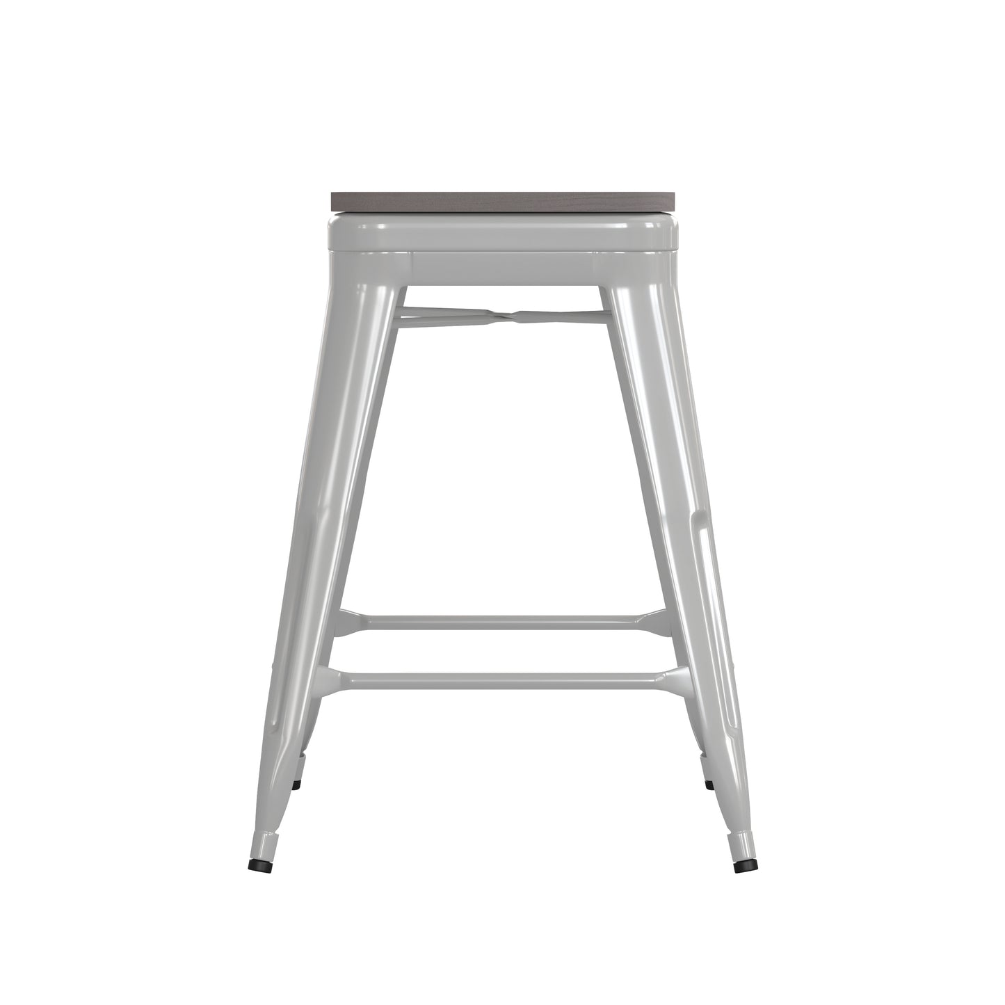 Kai Commercial Grade 24" High Backless White Metal Indoor-Outdoor Counter Height Stool with Gray Poly Resin Wood Seat Gray Seat/White Frame