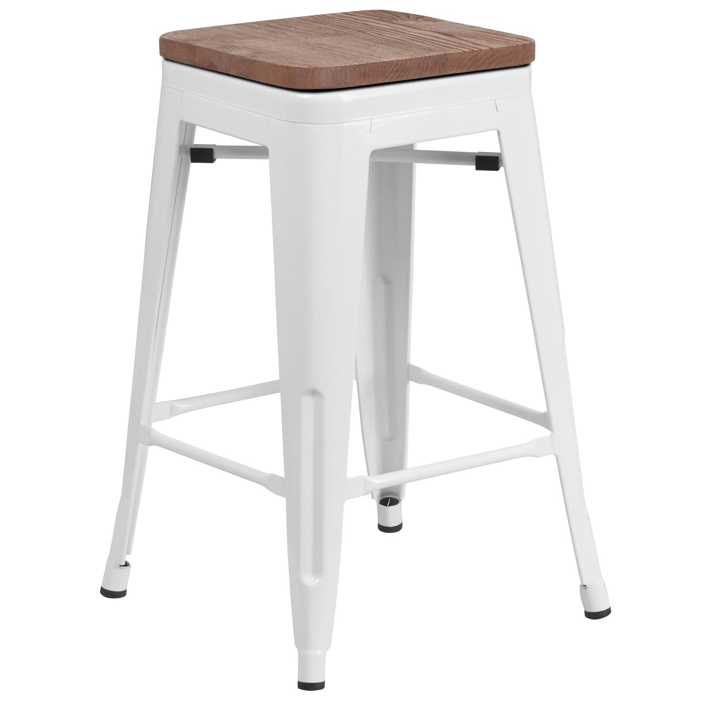 Lily 24" High Backless White Metal Counter Height Stool with Square Wood Seat White